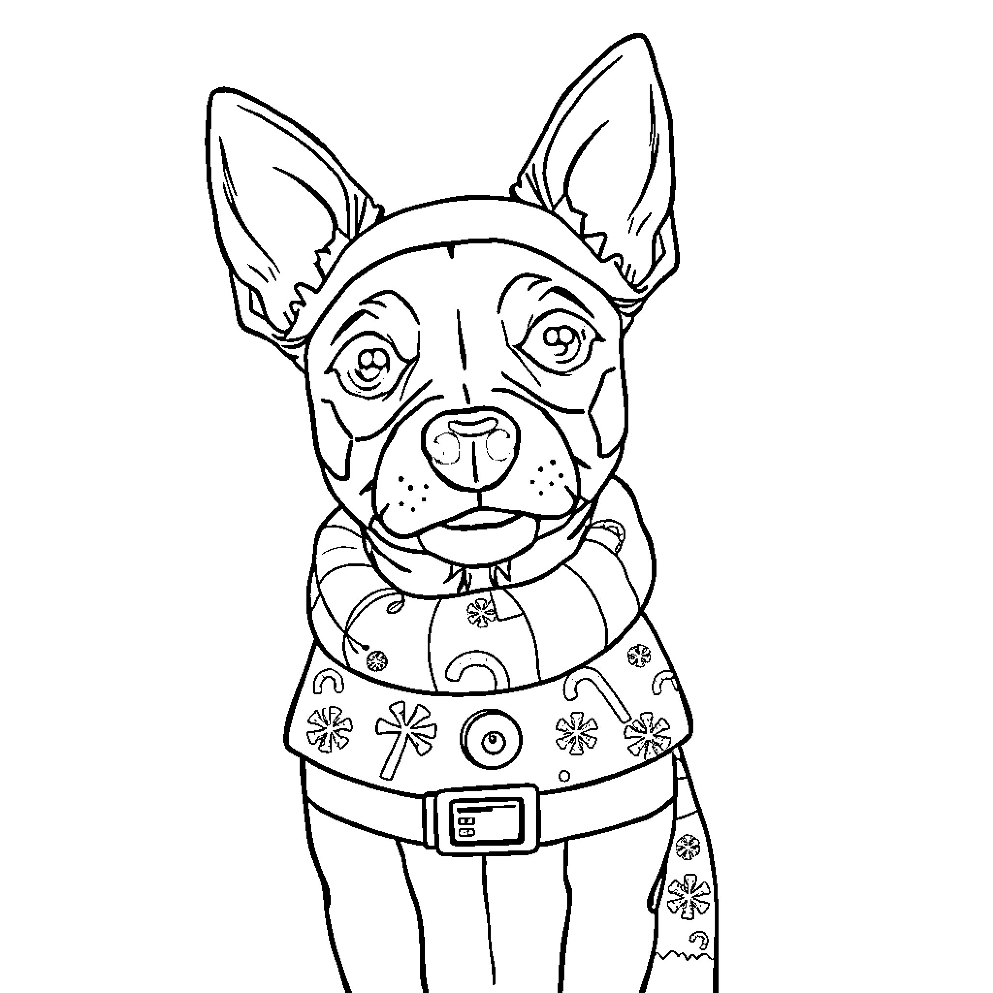 Jack Russell Terrier dressed in floral outfit Coloring Page (free black-and-white line drawing printable PDF for all, from beginners to advanced learners, including children, teens, adults, and seniors)