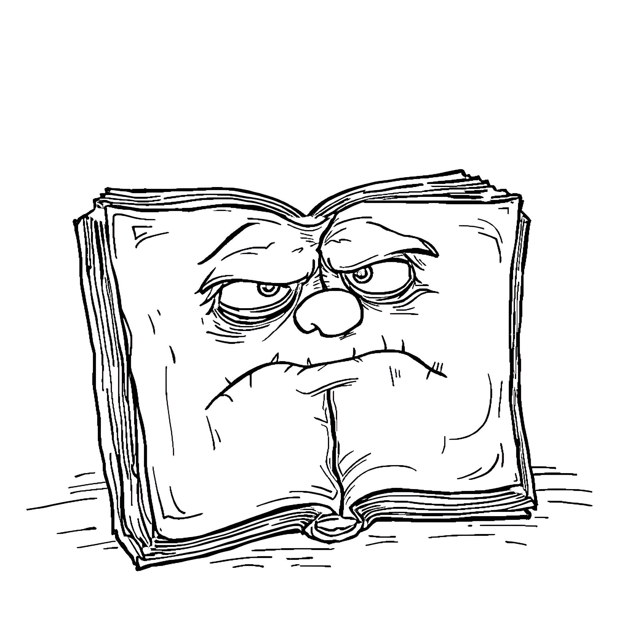 Book of Grumpy Expressions Coloring Page (free black-and-white line drawing printable PDF for all, from beginners to advanced learners, including children, teens, adults, and seniors)