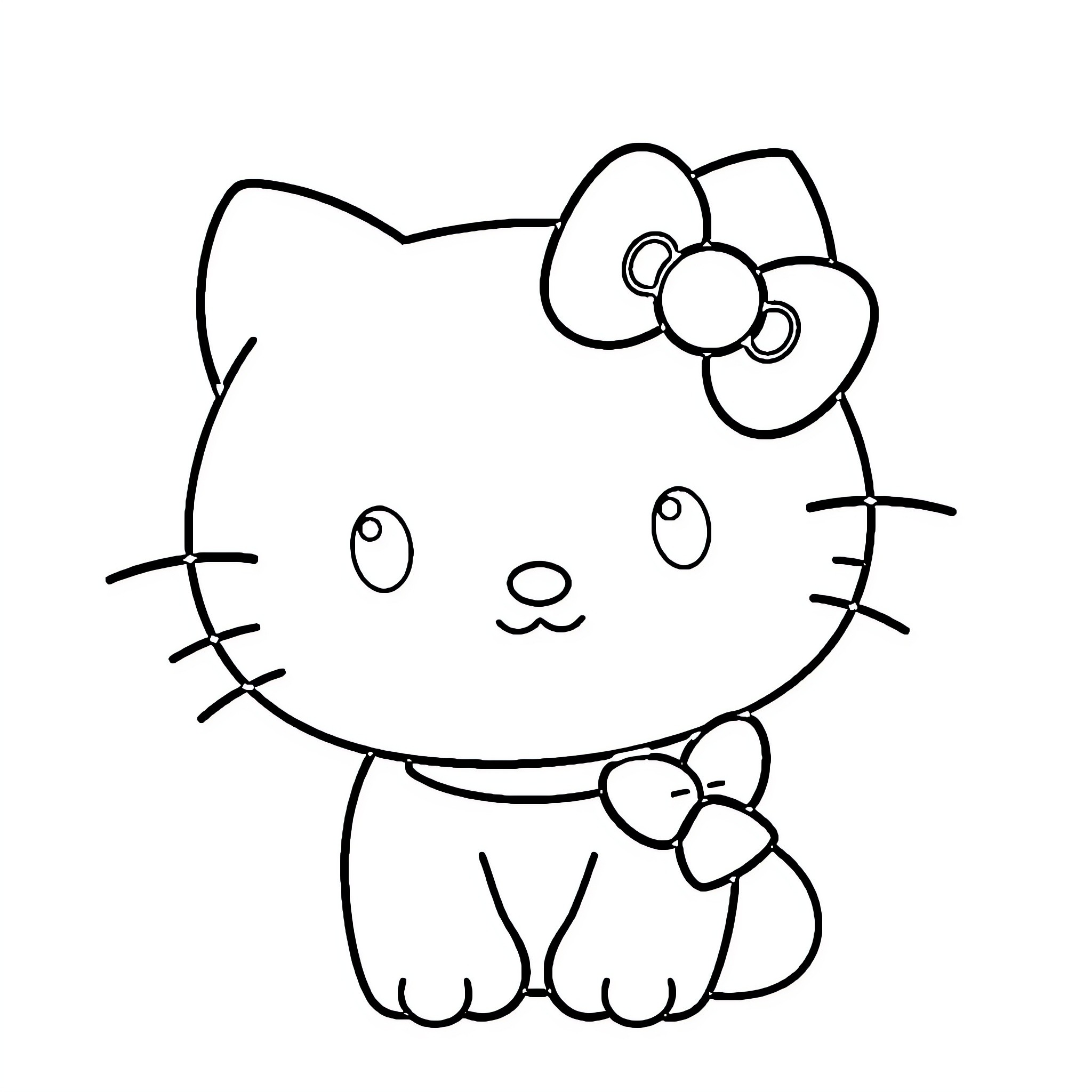 Hello Kitty in simple outline art Coloring Page (free black-and-white line drawing printable PDF for all, from beginners to advanced learners, including children, teens, adults, and seniors)