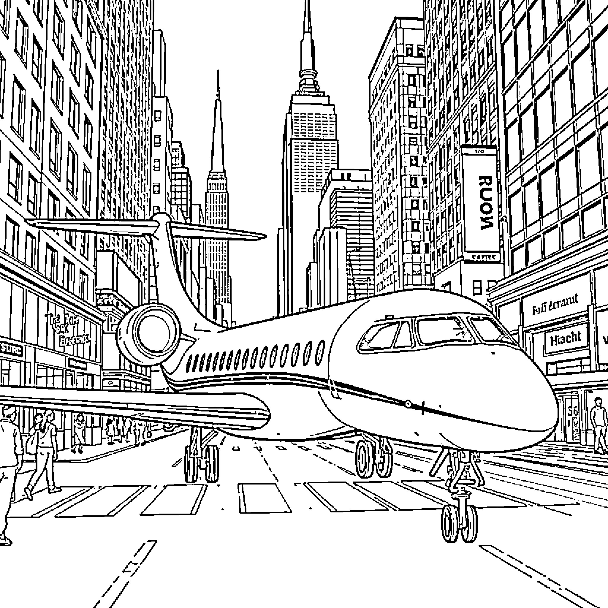 Gulfstream private jet on the runway in New York City Coloring Page (free black-and-white line drawing printable PDF for all, from beginners to advanced learners, including children, teens, adults, and seniors)