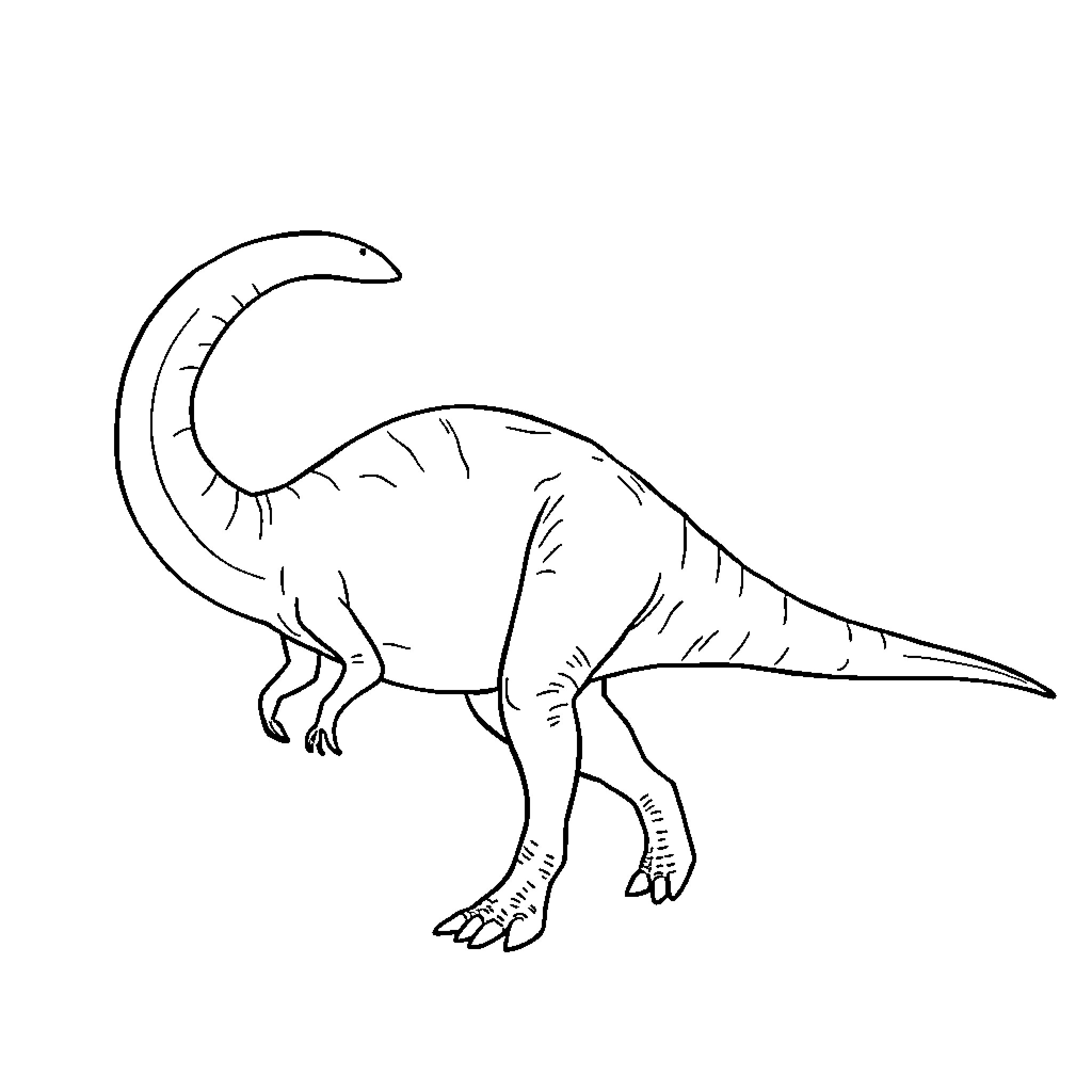 Dinosaur rearing up in action pose Coloring Page (free black-and-white line drawing printable PDF for all, from beginners to advanced learners, including children, teens, adults, and seniors)