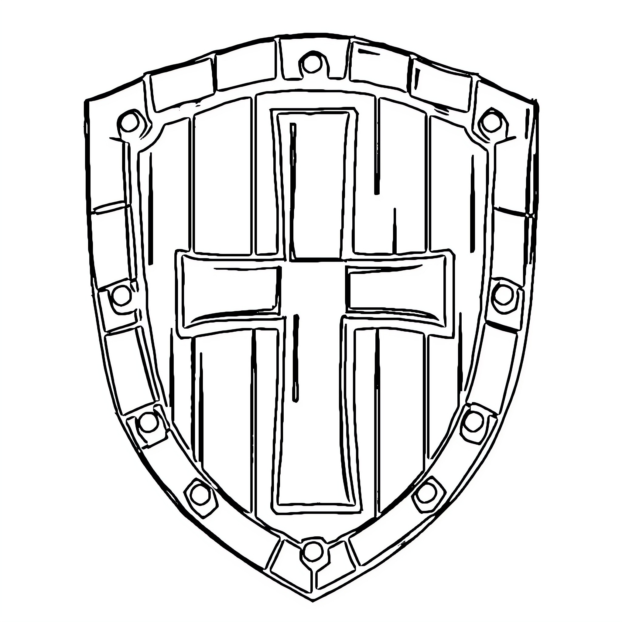 Shield with Cross Symbol Emblem Coloring Page (free black-and-white line drawing printable PDF for all, from beginners to advanced learners, including children, teens, adults, and seniors)