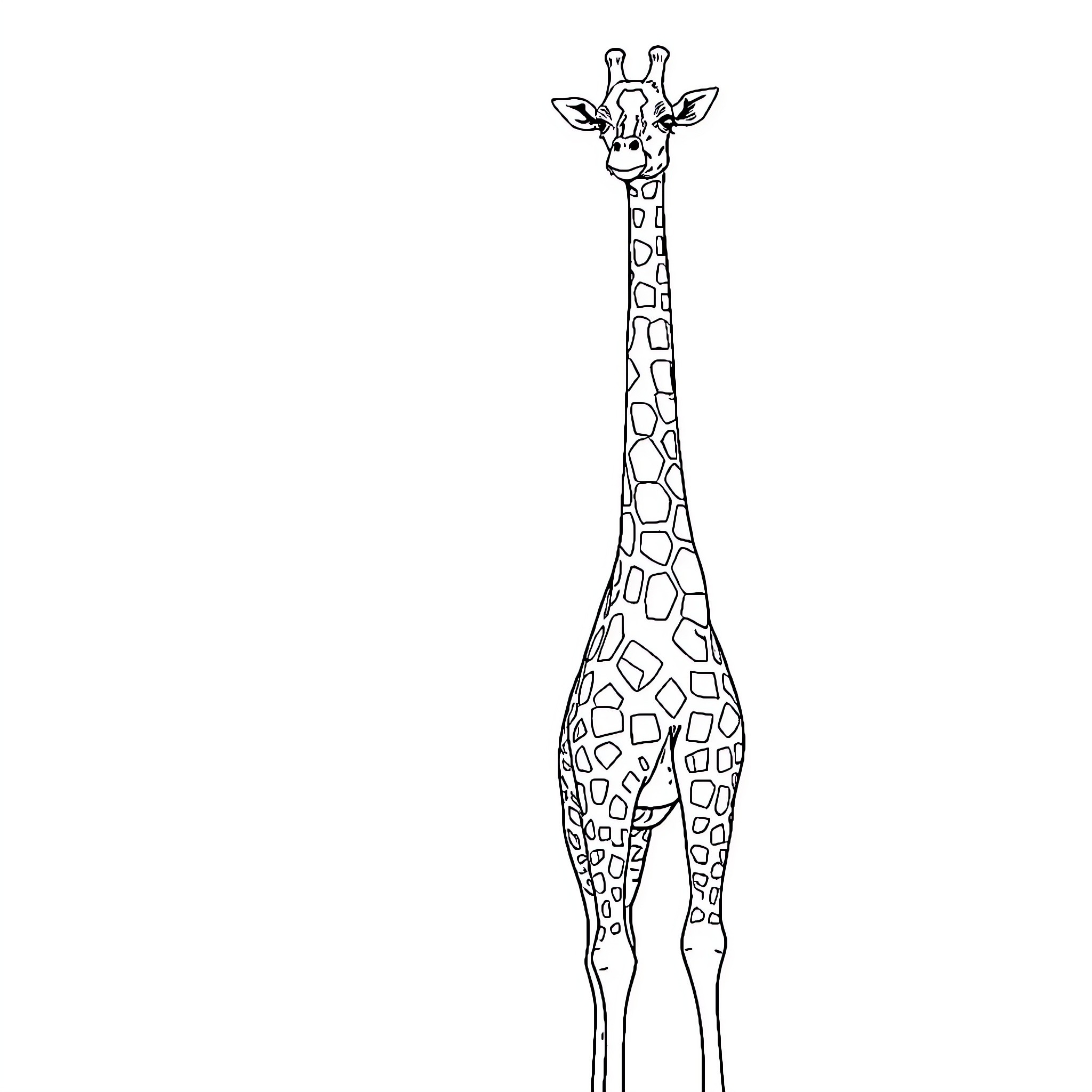 Giraffe standing tall and graceful Coloring Page (free black-and-white line drawing printable PDF for all, from beginners to advanced learners, including children, teens, adults, and seniors)