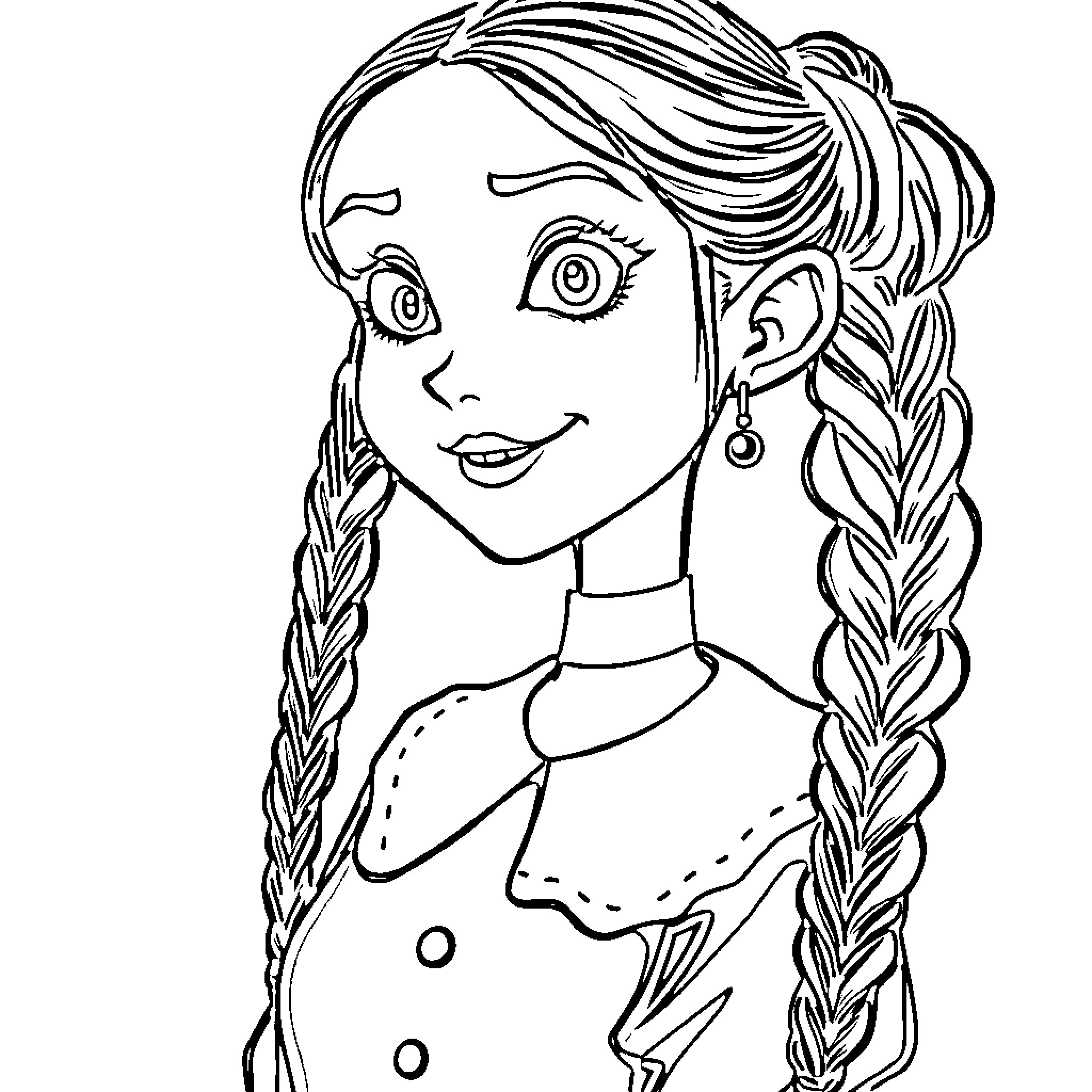Wednesday's Whimsical Braided Beauty Coloring Page (free black-and-white line drawing printable PDF for all, from beginners to advanced learners, including children, teens, adults, and seniors)