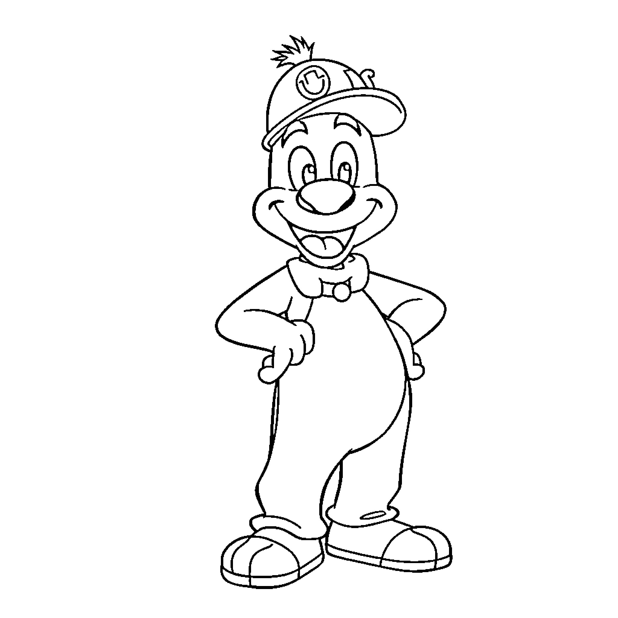 Diddy's Cheerful Cartoon Character Coloring Page (free black-and-white line drawing printable PDF for all, from beginners to advanced learners, including children, teens, adults, and seniors)
