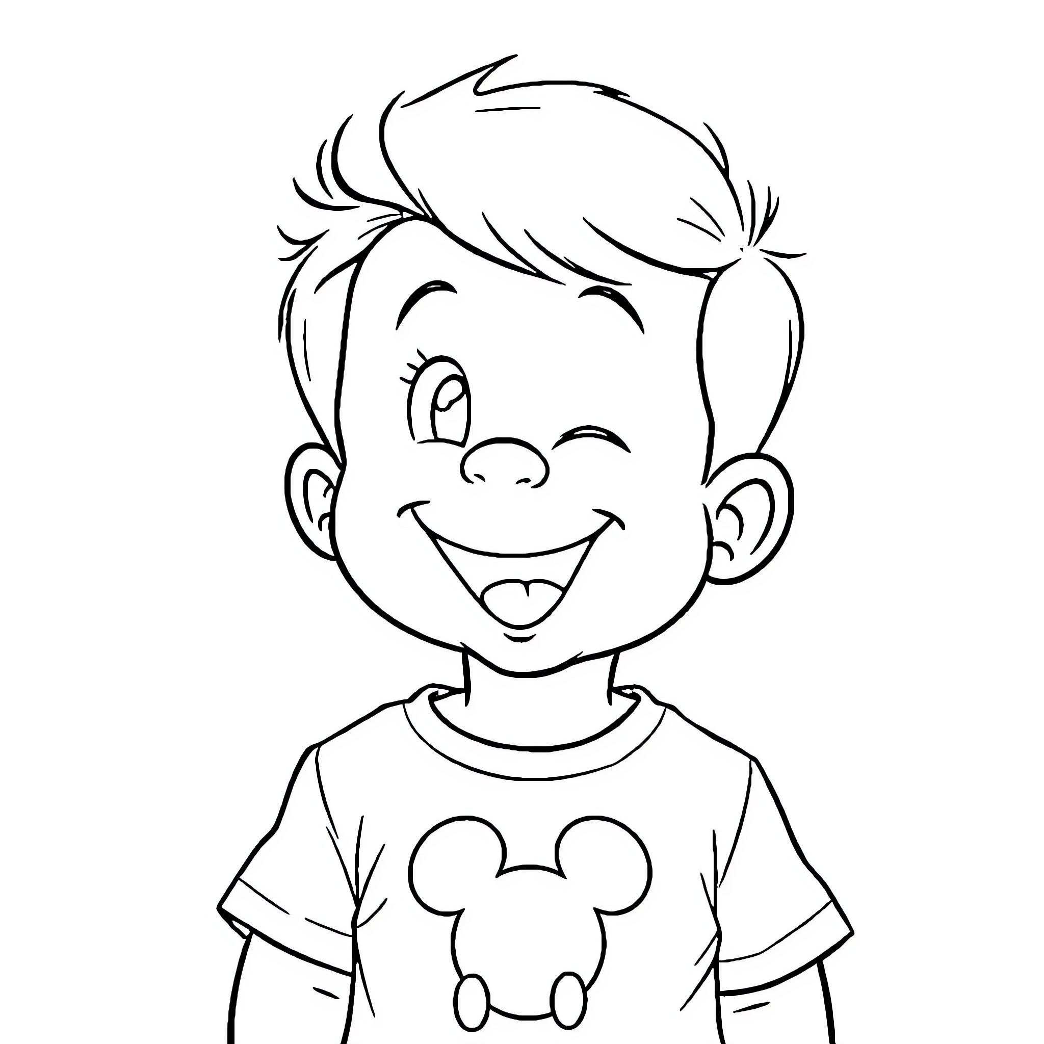 Mickey's Cheerful Expression Coloring Page (free black-and-white line drawing printable PDF for all, from beginners to advanced learners, including children, teens, adults, and seniors)
