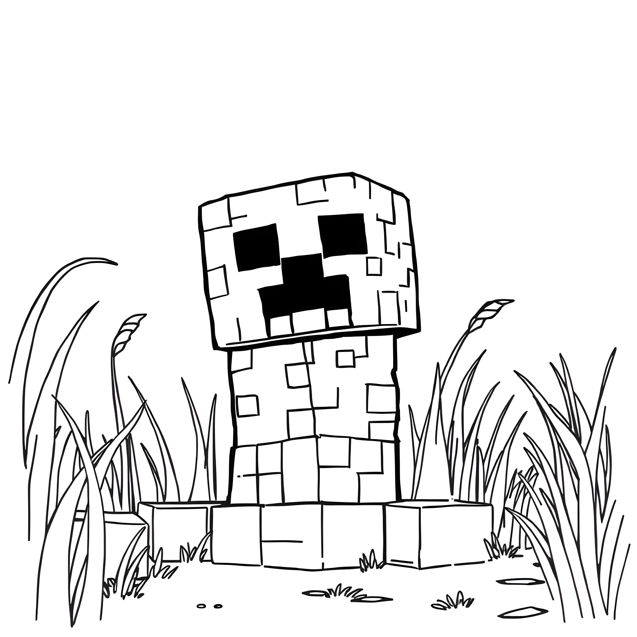 Creeper in the grass field Coloring Page (free black-and-white line drawing printable PDF for all, from beginners to advanced learners, including children, teens, adults, and seniors)
