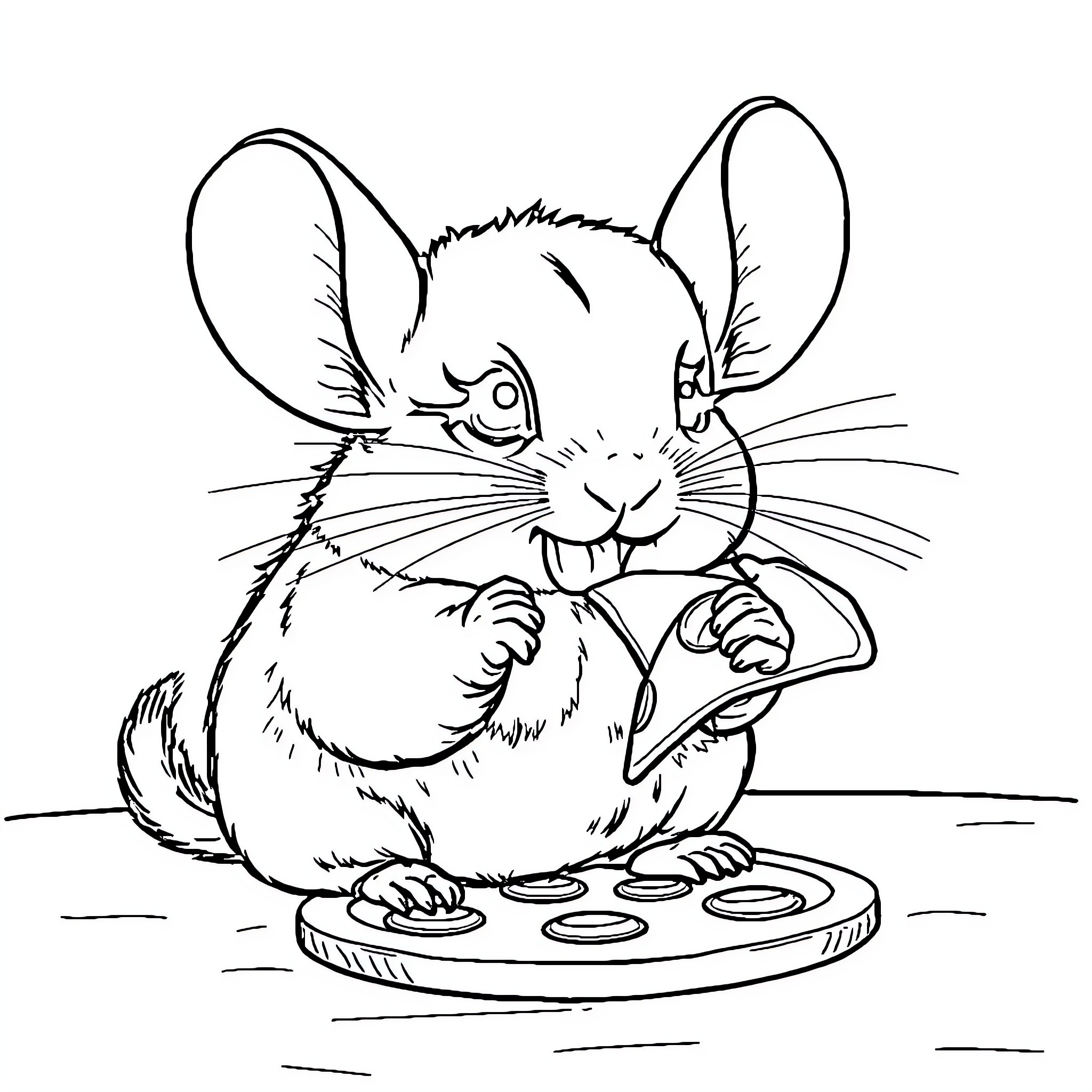 Chinchilla playing with colorful buttons Coloring Page (free black-and-white line drawing printable PDF for all, from beginners to advanced learners, including children, teens, adults, and seniors)