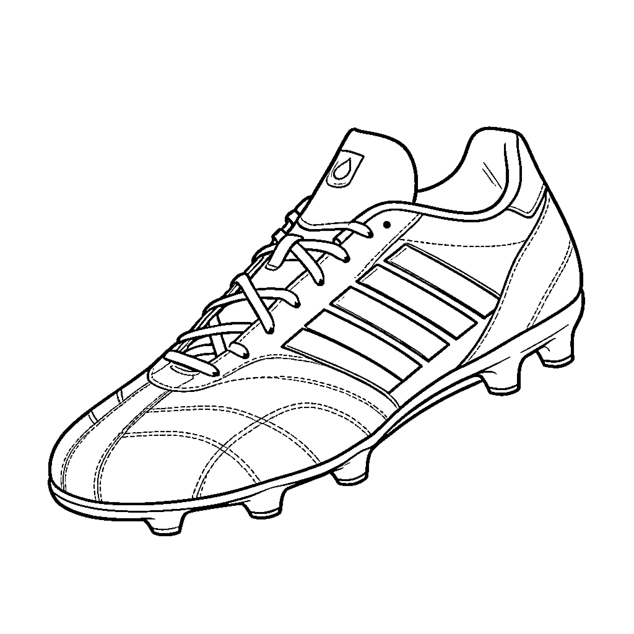 Soccer Boot shown in a detailed line drawing Coloring Page (free black-and-white line drawing printable PDF for all, from beginners to advanced learners, including children, teens, adults, and seniors)