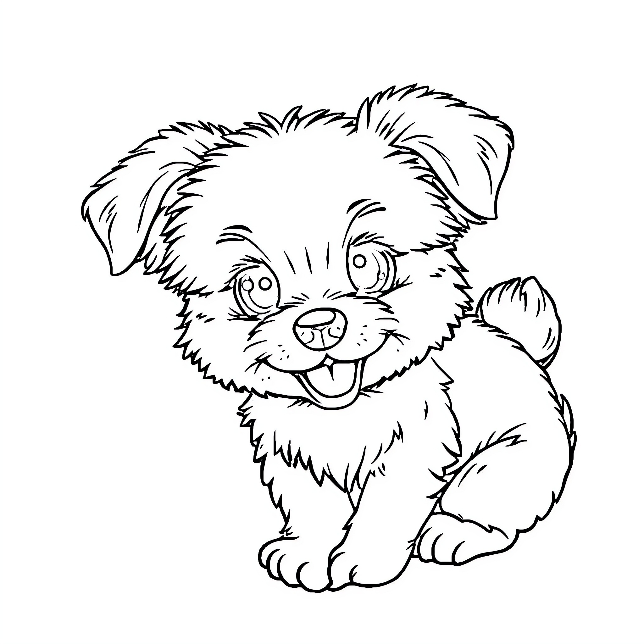 Tic Toc Puppy Pals Playing Cute Coloring Page (free black-and-white line drawing printable PDF for all, from beginners to advanced learners, including children, teens, adults, and seniors)