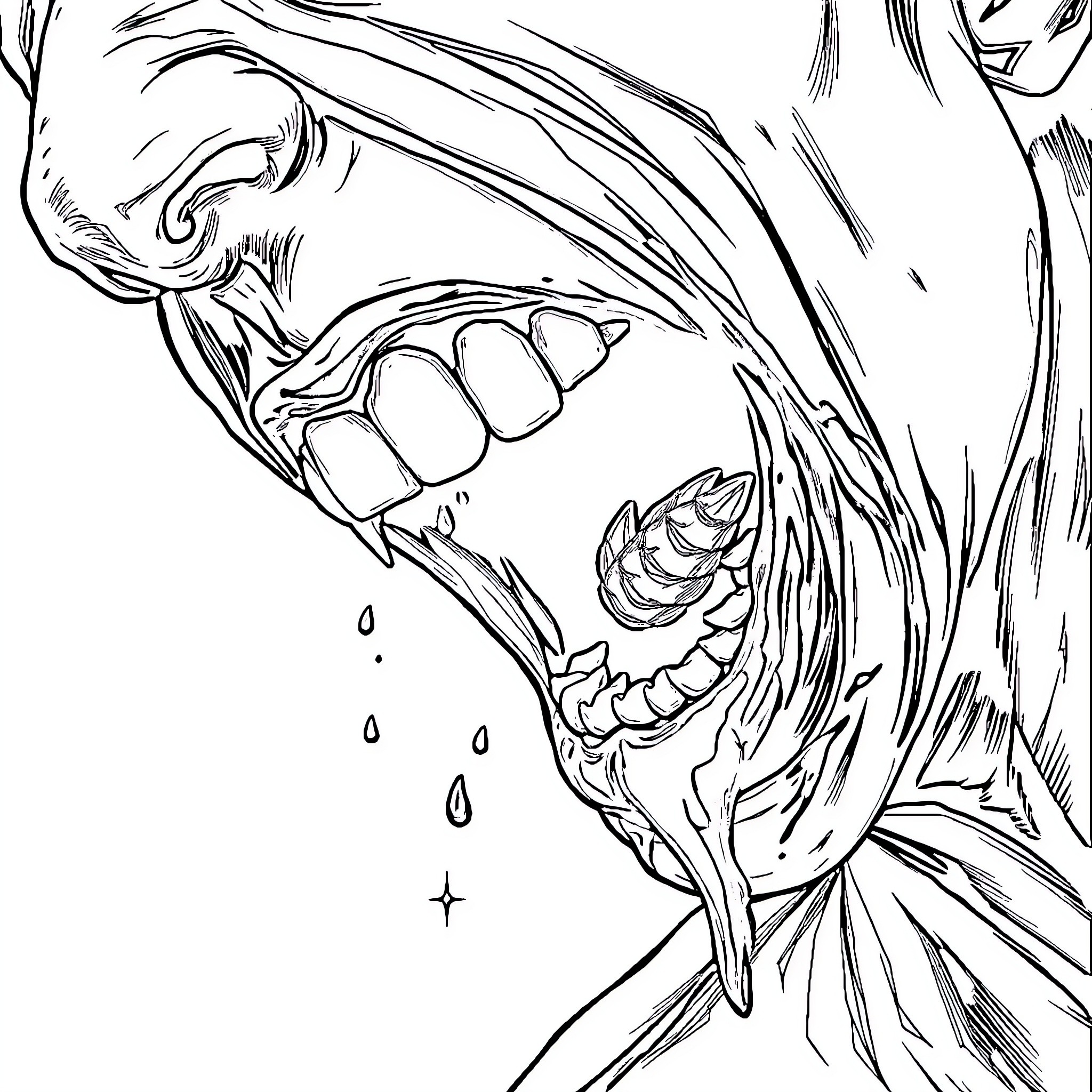 Zombie Creature Unleashing Terrifying Roar Coloring Page (free black-and-white line drawing printable PDF for all, from beginners to advanced learners, including children, teens, adults, and seniors)