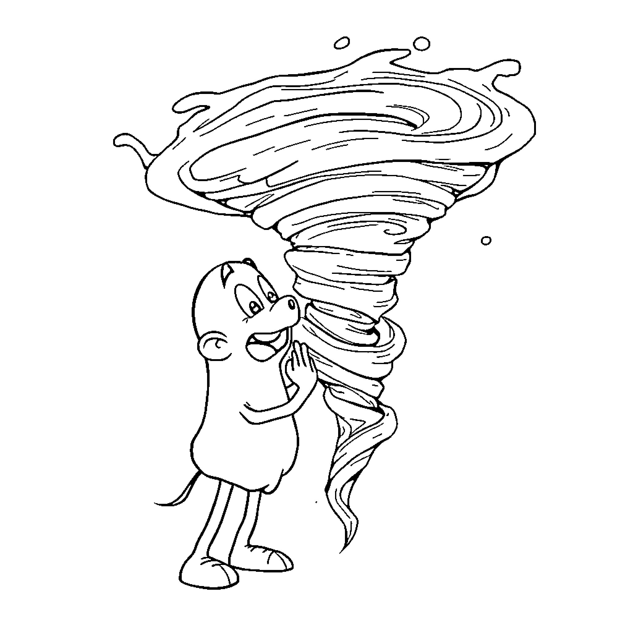 Poo Creature Caught in Whirlwind Coloring Page (free black-and-white line drawing printable PDF for all, from beginners to advanced learners, including children, teens, adults, and seniors)