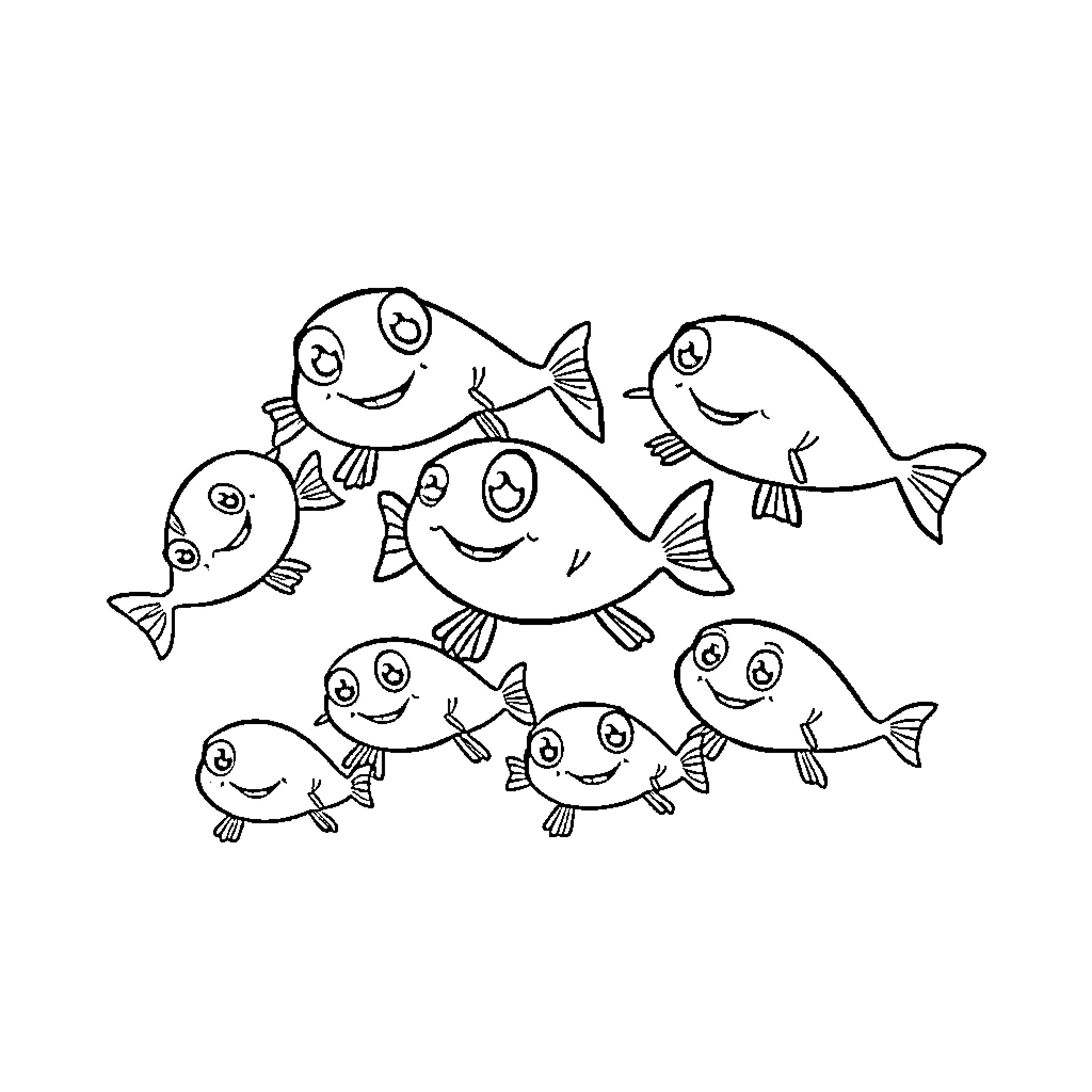Krill swimming merrily with friends Coloring Page (free black-and-white line drawing printable PDF for all, from beginners to advanced learners, including children, teens, adults, and seniors)