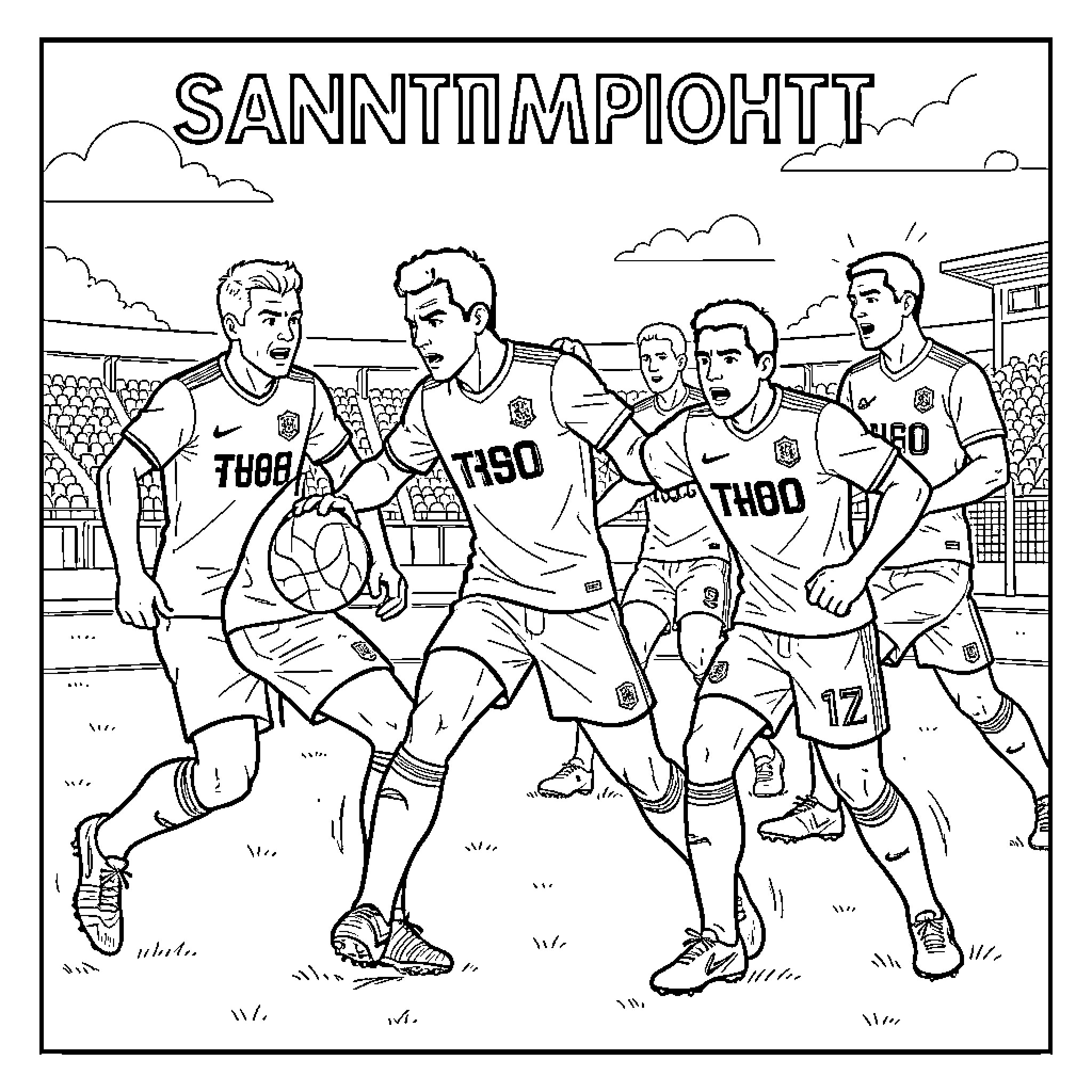 Football Player dribbling the ball during a match Coloring Page (free black-and-white line drawing printable PDF for all, from beginners to advanced learners, including children, teens, adults, and seniors)