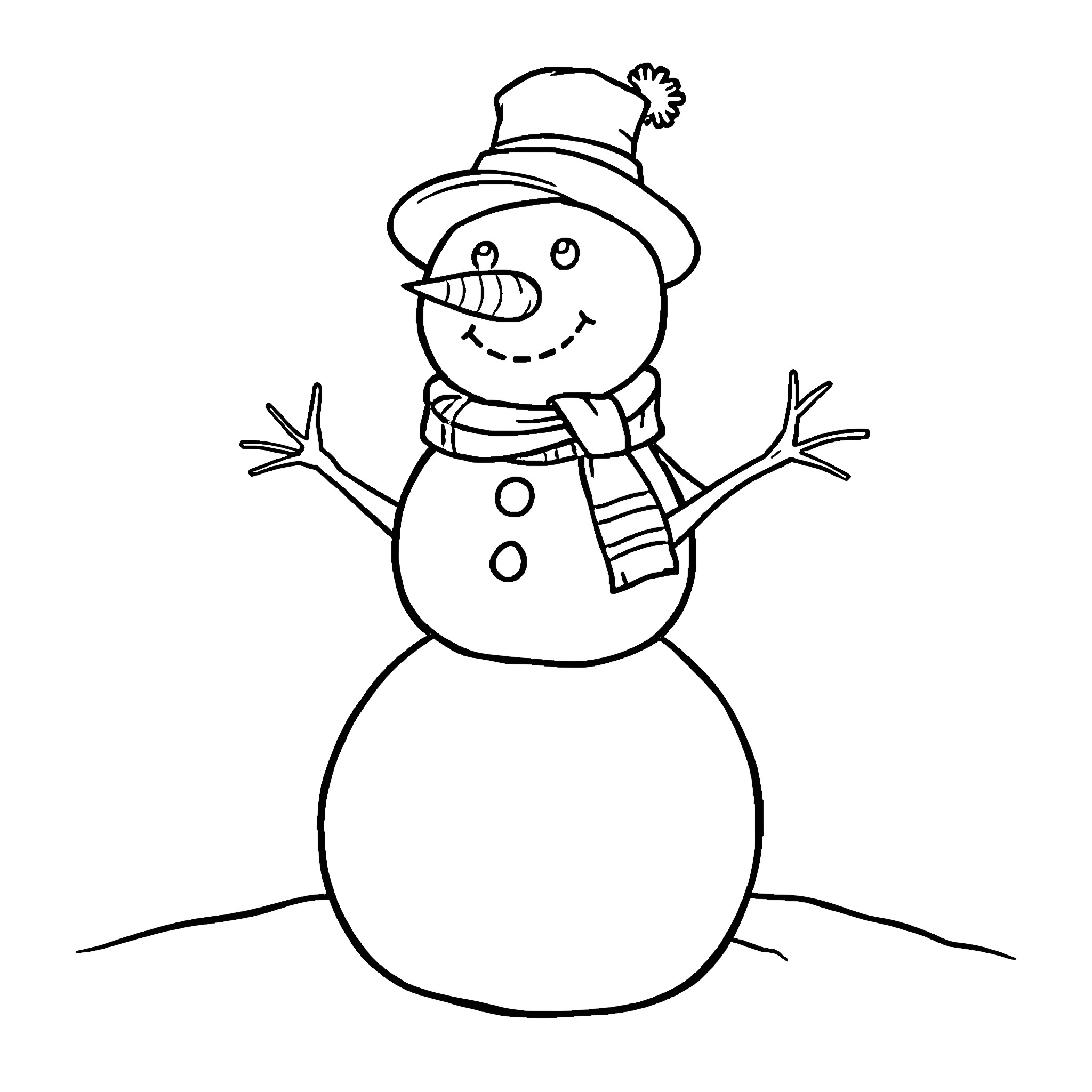 Snowman with hat and scarf enjoying the winter Coloring Page (free black-and-white line drawing printable PDF for all, from beginners to advanced learners, including children, teens, adults, and seniors)