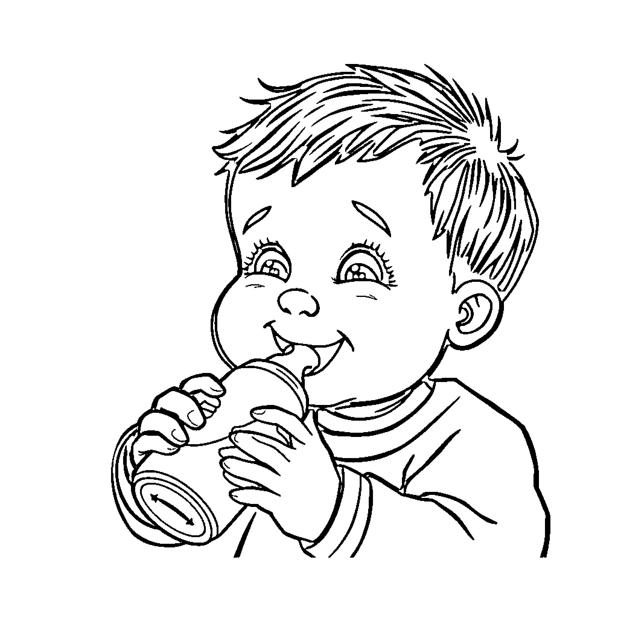 Baby enjoying ice cream happily Coloring Page (free black-and-white line drawing printable PDF for all, from beginners to advanced learners, including children, teens, adults, and seniors)