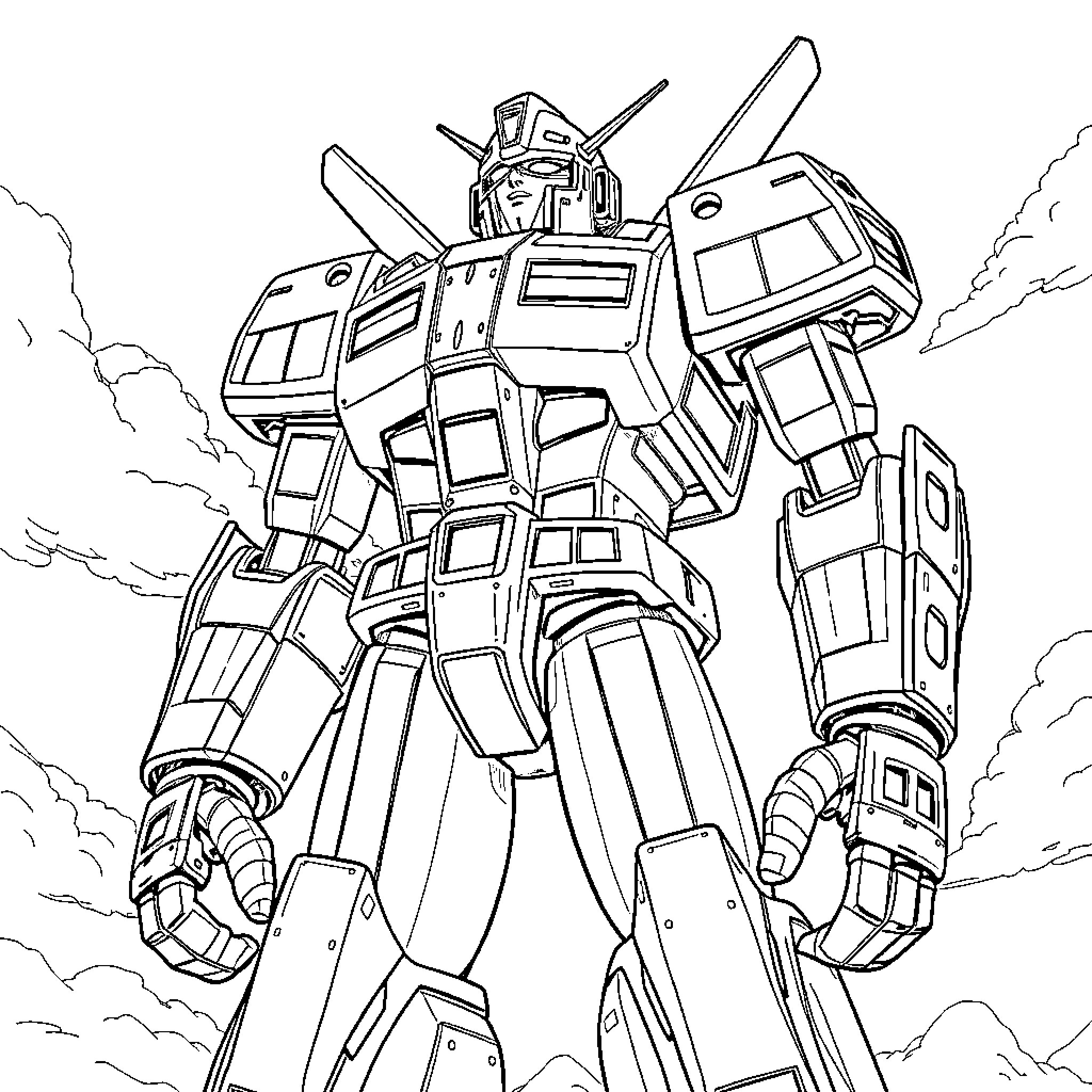 Goldorak robot in action pose Coloring Page (free black-and-white line drawing printable PDF for all, from beginners to advanced learners, including children, teens, adults, and seniors)