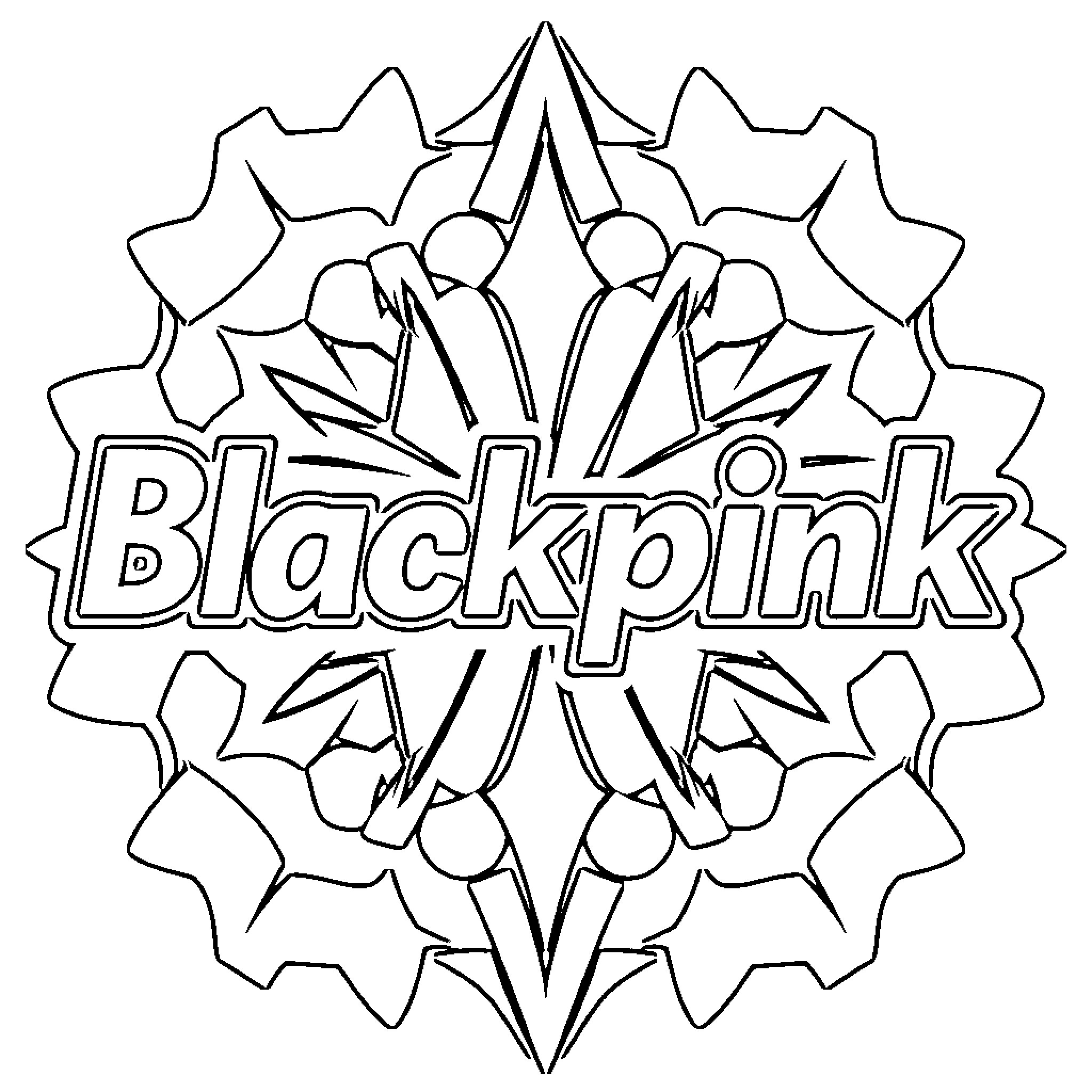 Blackpink's Stylized Logo and Emblem Coloring Page (free black-and-white line drawing printable PDF for all, from beginners to advanced learners, including children, teens, adults, and seniors)