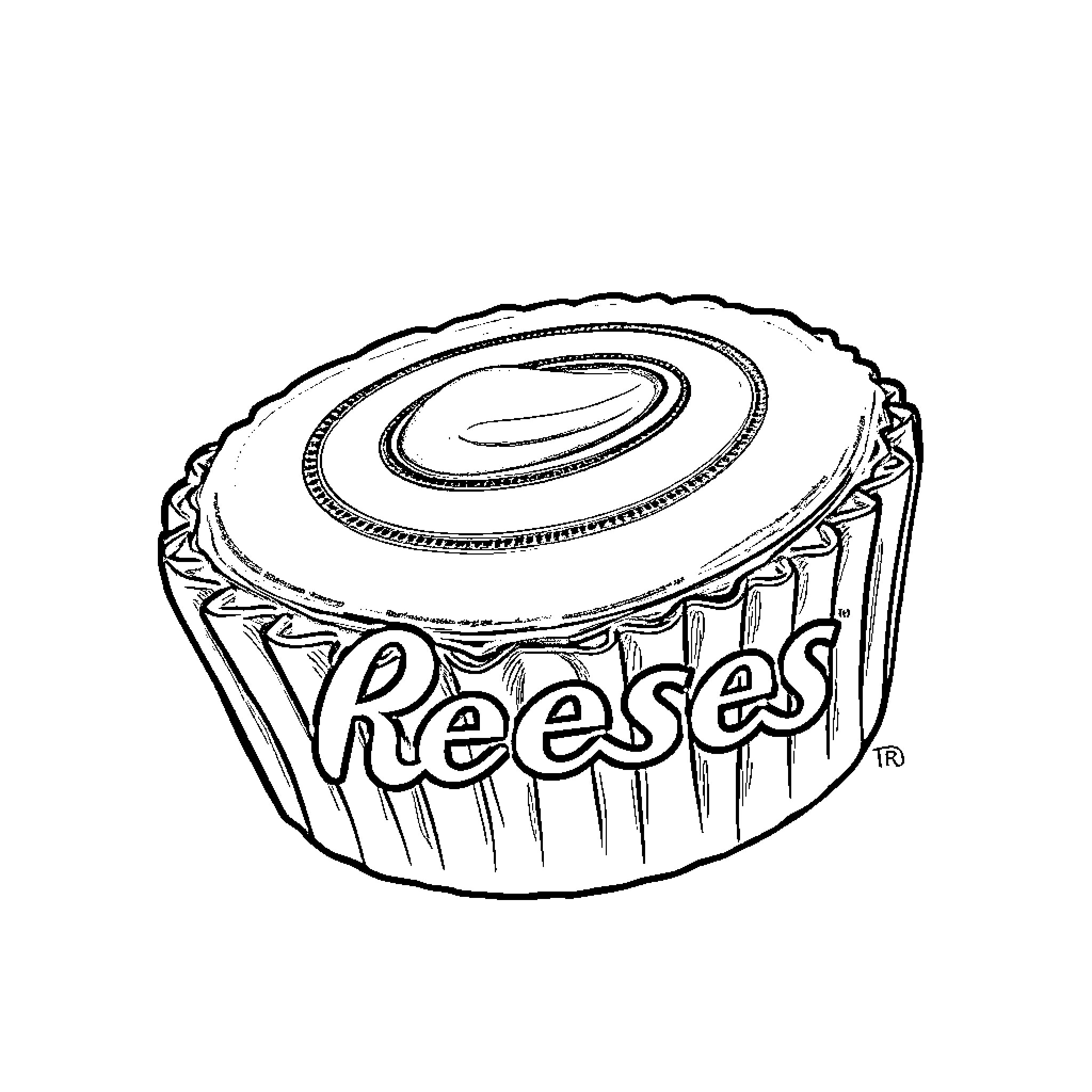 Reese's iconic chocolate candy cup Coloring Page (free black-and-white line drawing printable PDF for all, from beginners to advanced learners, including children, teens, adults, and seniors)