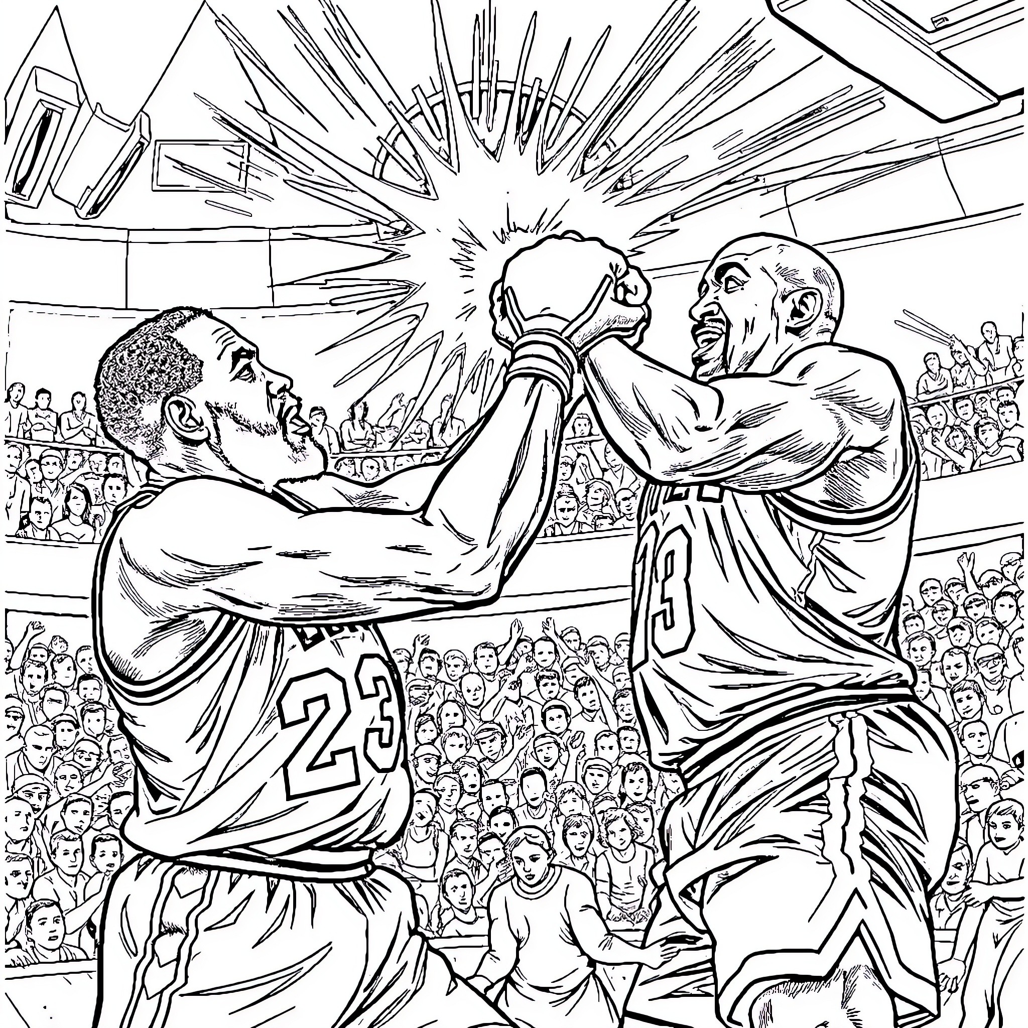 Billy Murray and the Intense Basketball Showdown Coloring Page (free black-and-white line drawing printable PDF for all, from beginners to advanced learners, including children, teens, adults, and seniors)