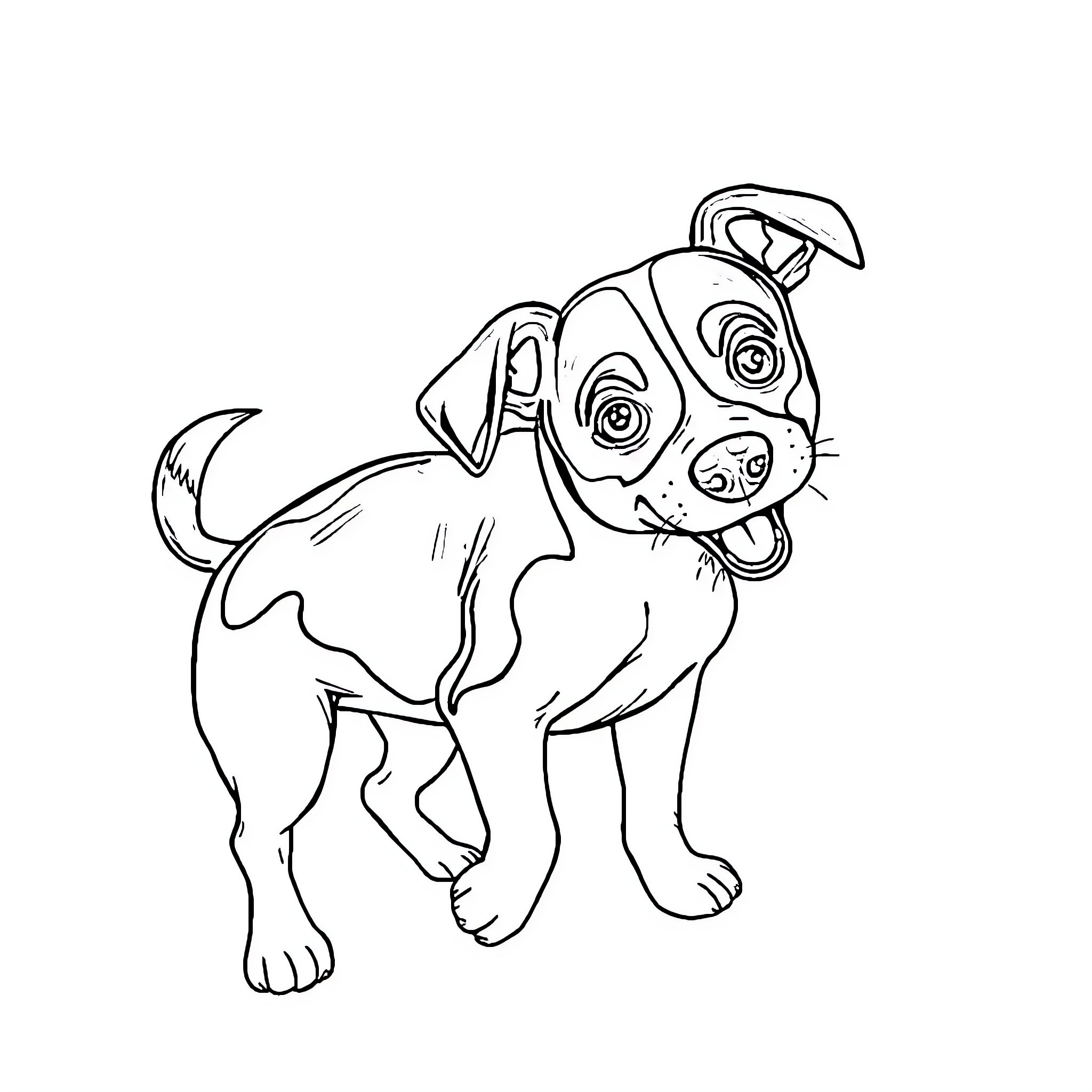 Jack Russell Terrier playing happily Coloring Page (free black-and-white line drawing printable PDF for all, from beginners to advanced learners, including children, teens, adults, and seniors)