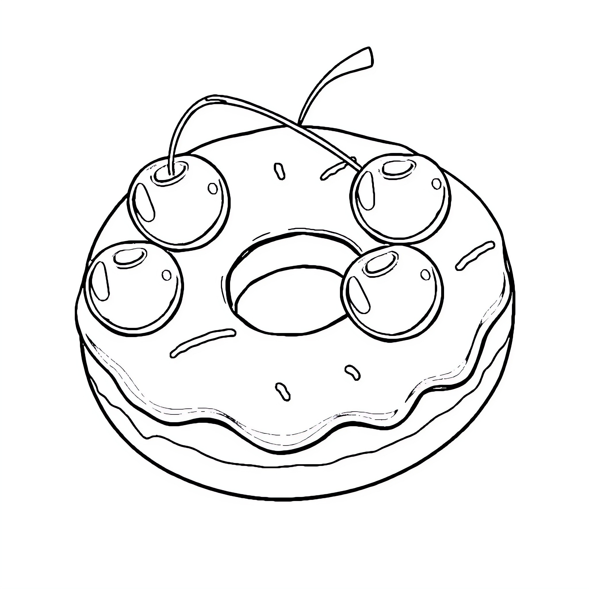 Cherry Dessert with Whimsical Expression Coloring Page (free black-and-white line drawing printable PDF for all, from beginners to advanced learners, including children, teens, adults, and seniors)