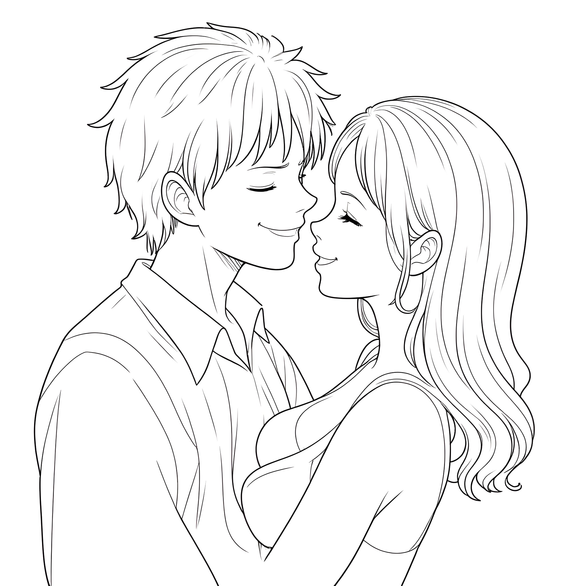 Luffy shares a tender moment with a companion Coloring Page (free black-and-white line drawing printable PDF for all, from beginners to advanced learners, including children, teens, adults, and seniors)