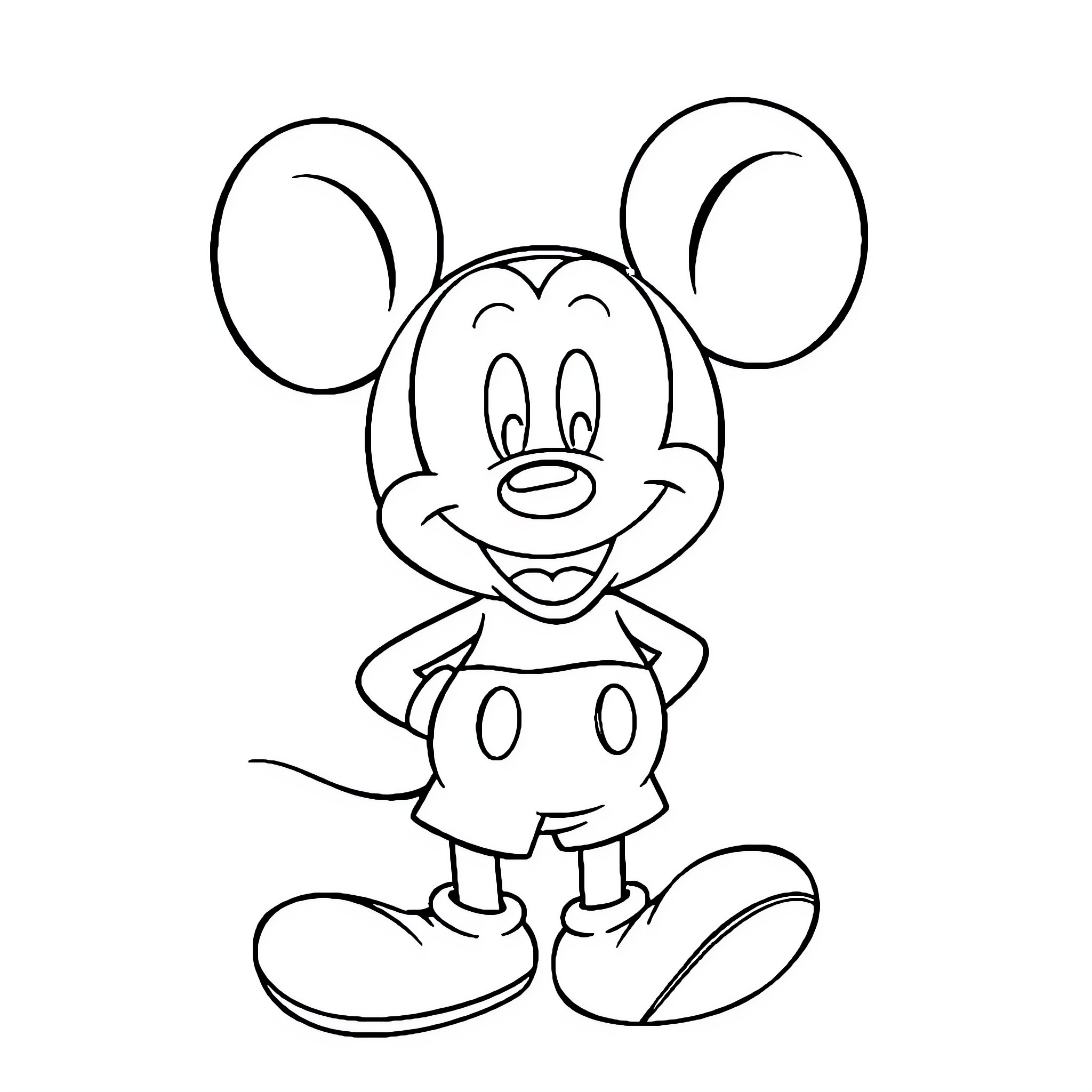 Mickey Mouse in a simple outline drawing Coloring Page (free black-and-white line drawing printable PDF for all, from beginners to advanced learners, including children, teens, adults, and seniors)