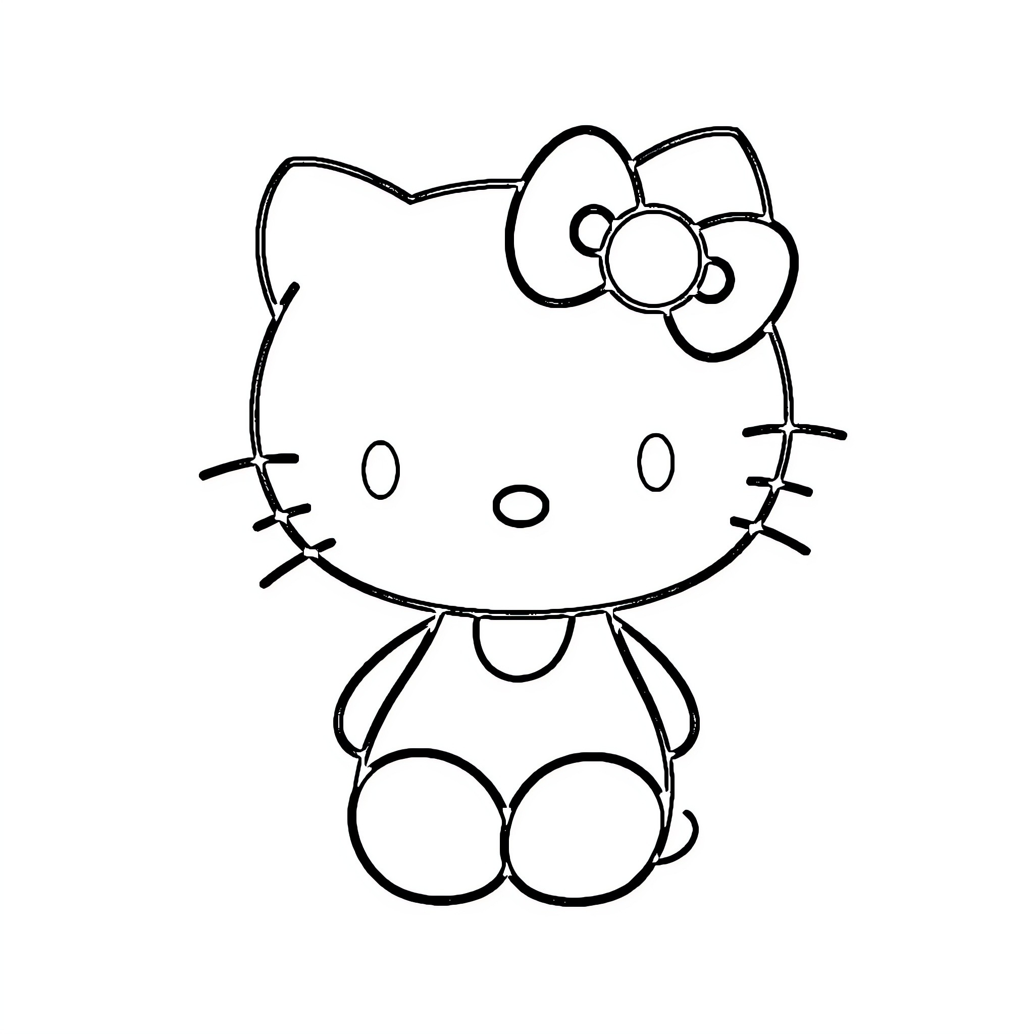 Hello Kitty sitting with a bow Coloring Page (free black-and-white line drawing printable PDF for all, from beginners to advanced learners, including children, teens, adults, and seniors)