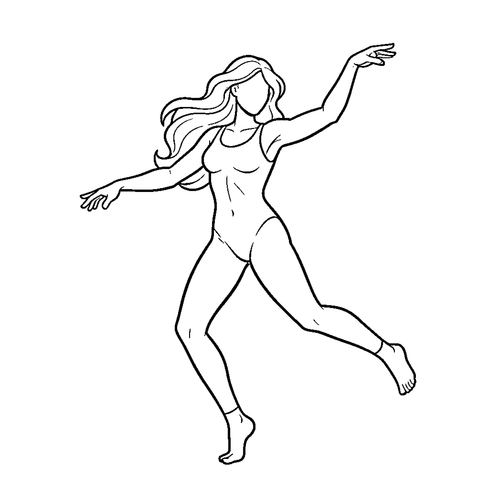Cuerpo Graceful Dance Pose Coloring Page (free black-and-white line drawing printable PDF for all, from beginners to advanced learners, including children, teens, adults, and seniors)