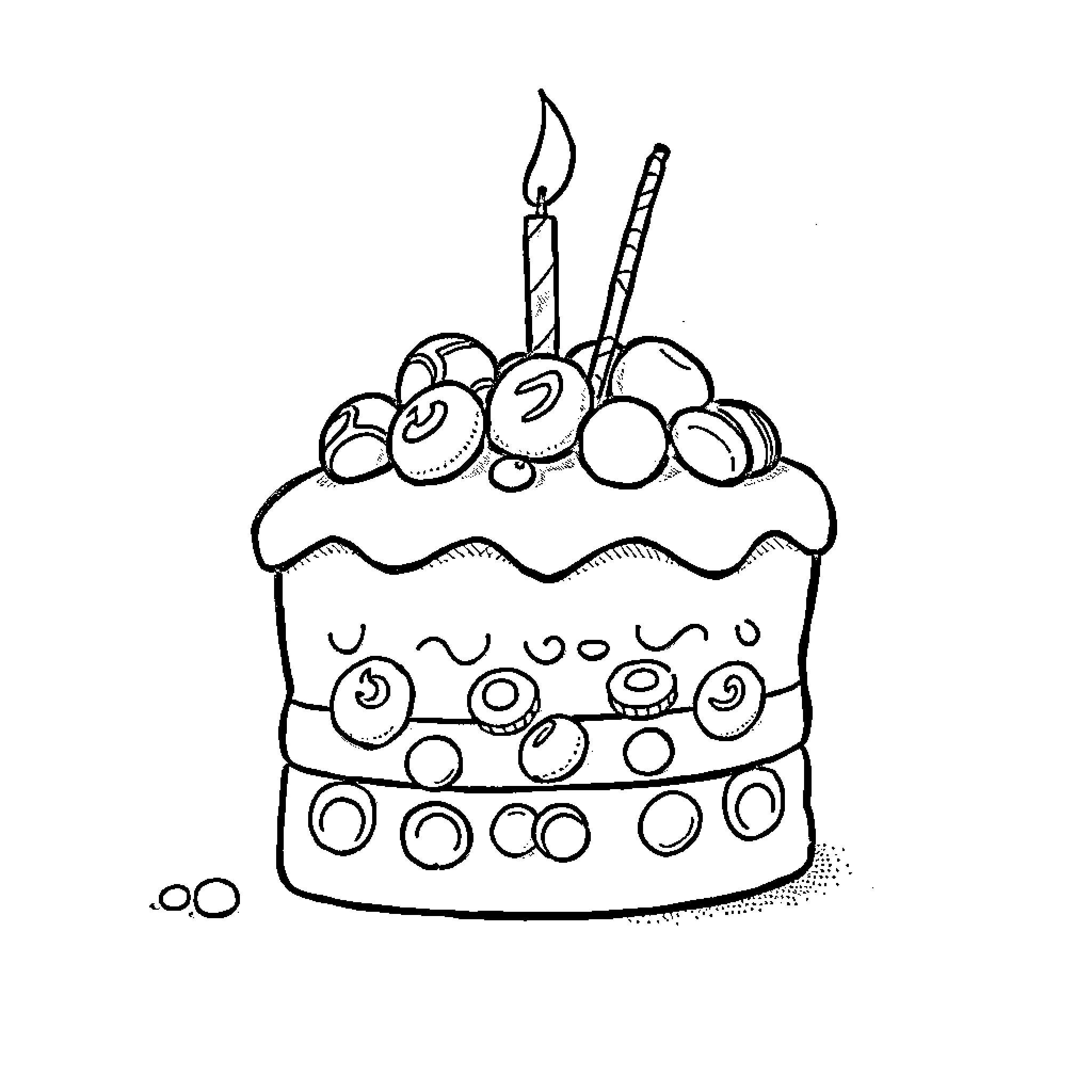 Candy Cake with Candle and Sprinkles Coloring Page (free black-and-white line drawing printable PDF for all, from beginners to advanced learners, including children, teens, adults, and seniors)