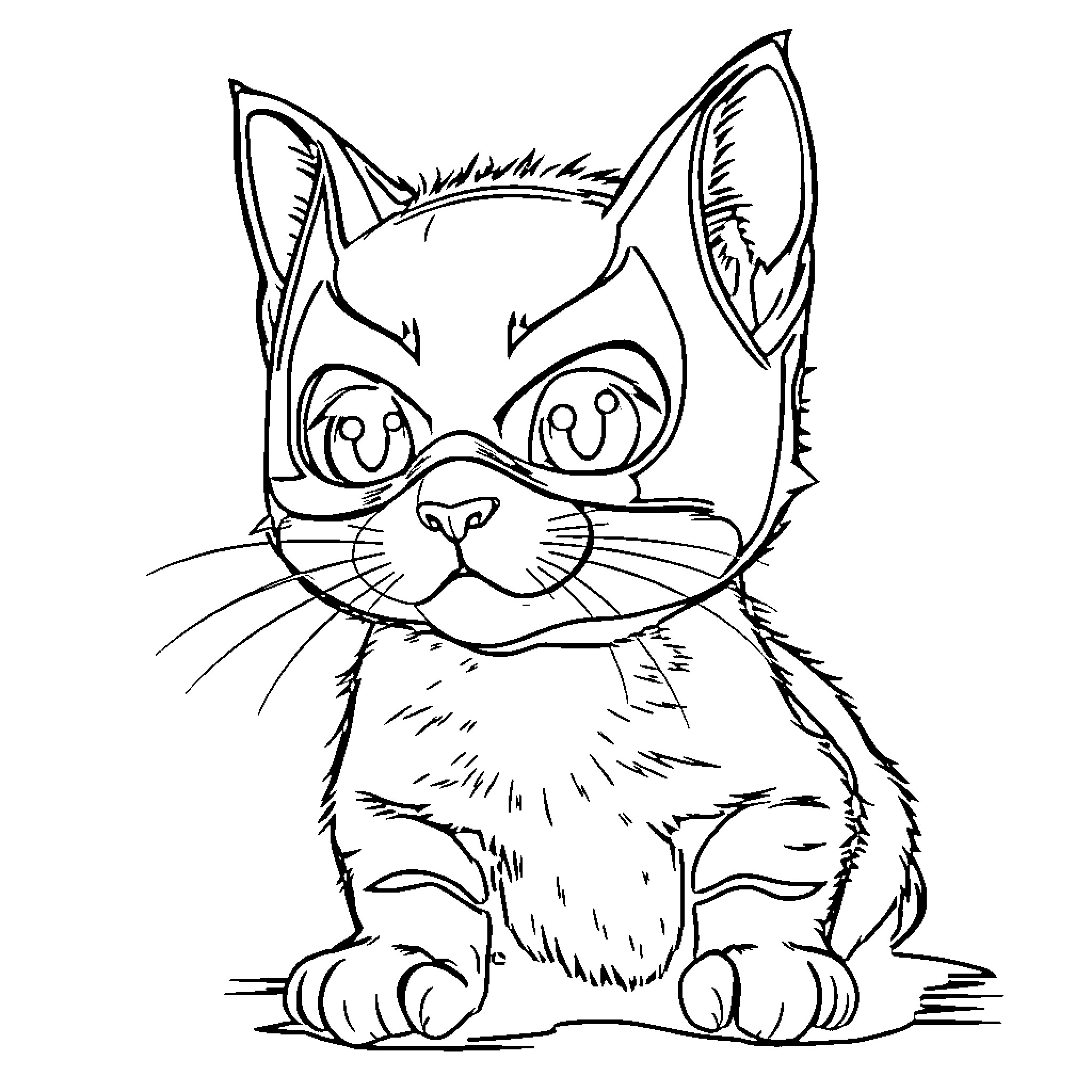 Cat drawn in playful sketch style Coloring Page (free black-and-white line drawing printable PDF for all, from beginners to advanced learners, including children, teens, adults, and seniors)