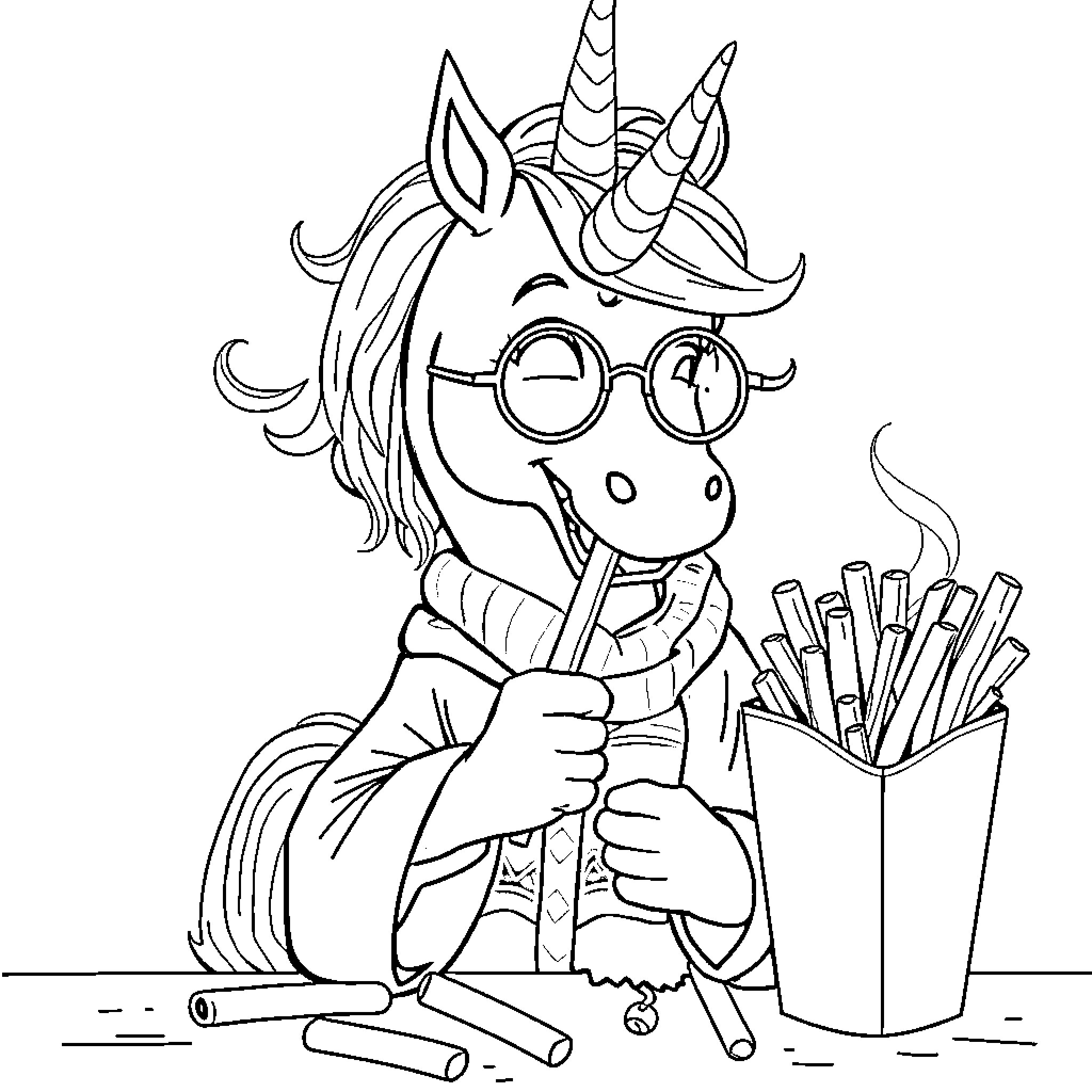 Unicorn artist enjoying creative arts and crafts Coloring Page (free black-and-white line drawing printable PDF for all, from beginners to advanced learners, including children, teens, adults, and seniors)