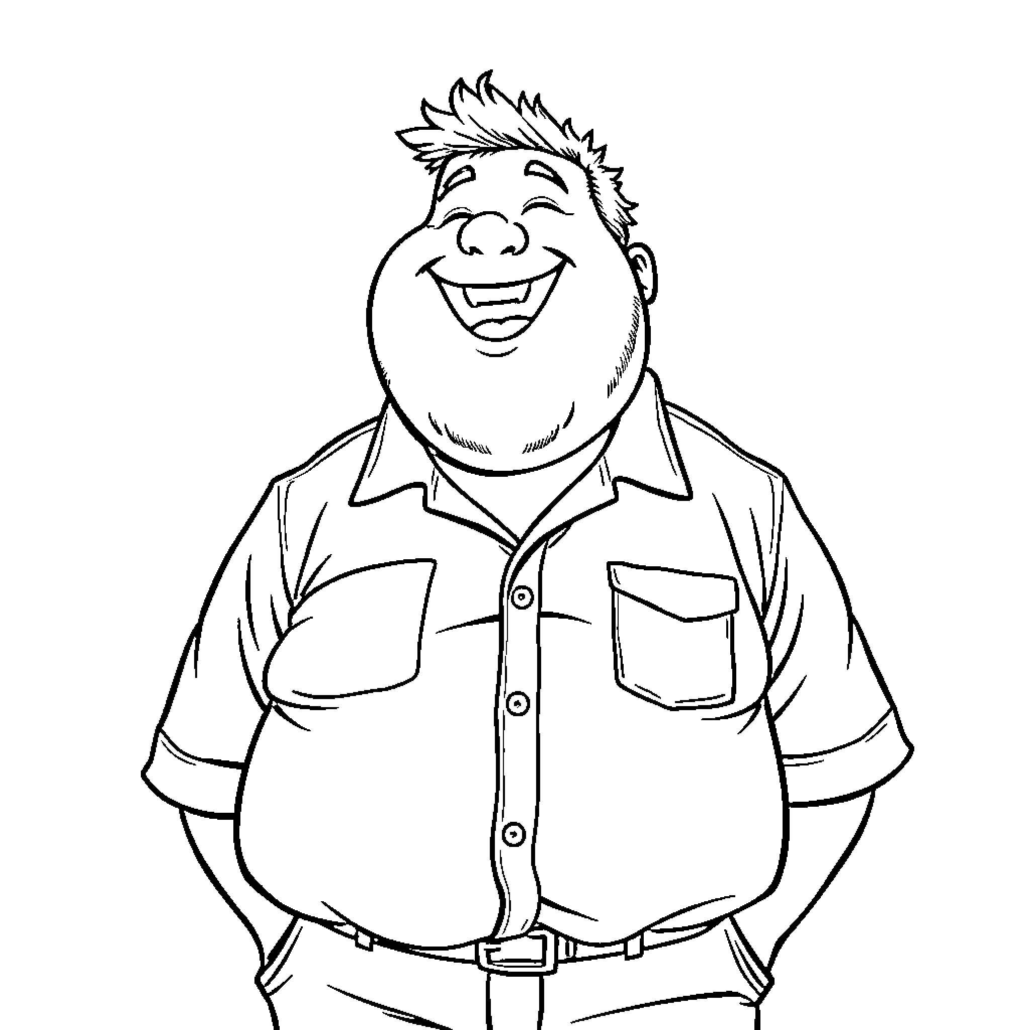 Guy in a happy, smiling expression and casual outfit Coloring Page (free black-and-white line drawing printable PDF for all, from beginners to advanced learners, including children, teens, adults, and seniors)
