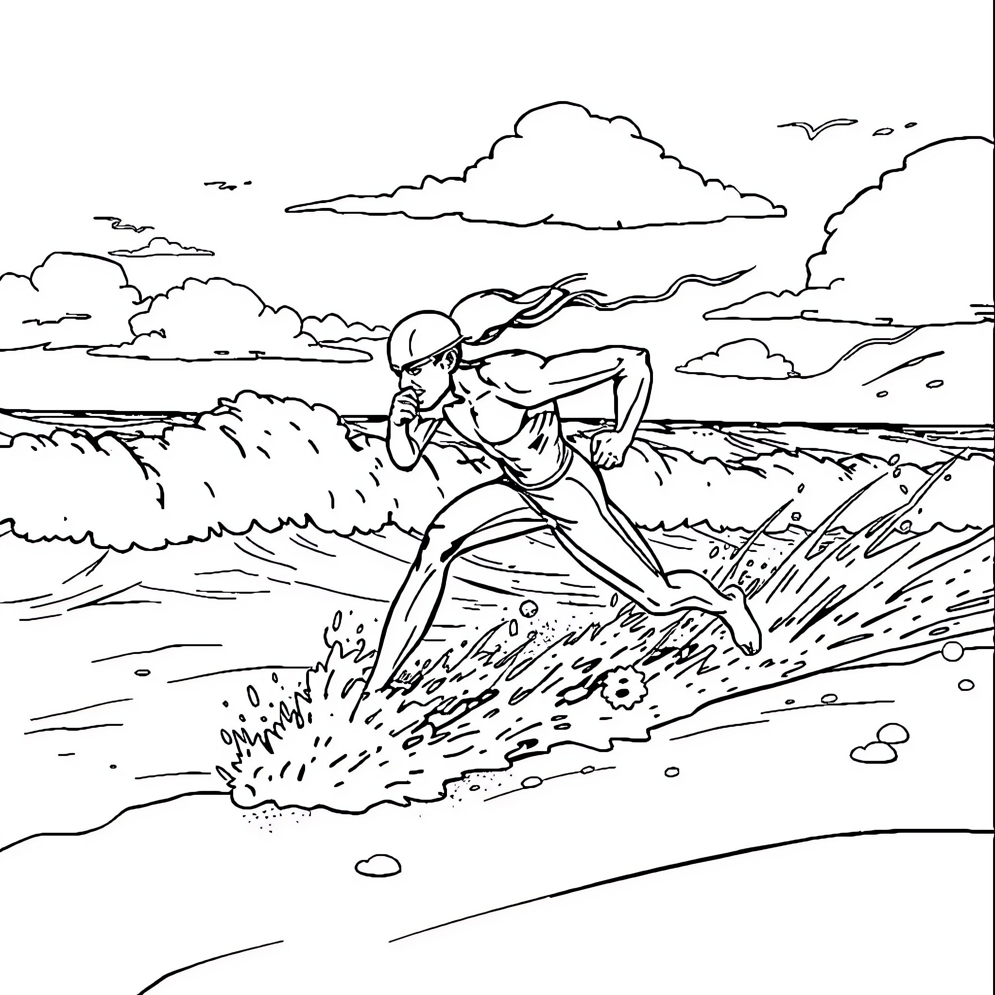 Flash Running Through the Countryside Coloring Page (free black-and-white line drawing printable PDF for all, from beginners to advanced learners, including children, teens, adults, and seniors)