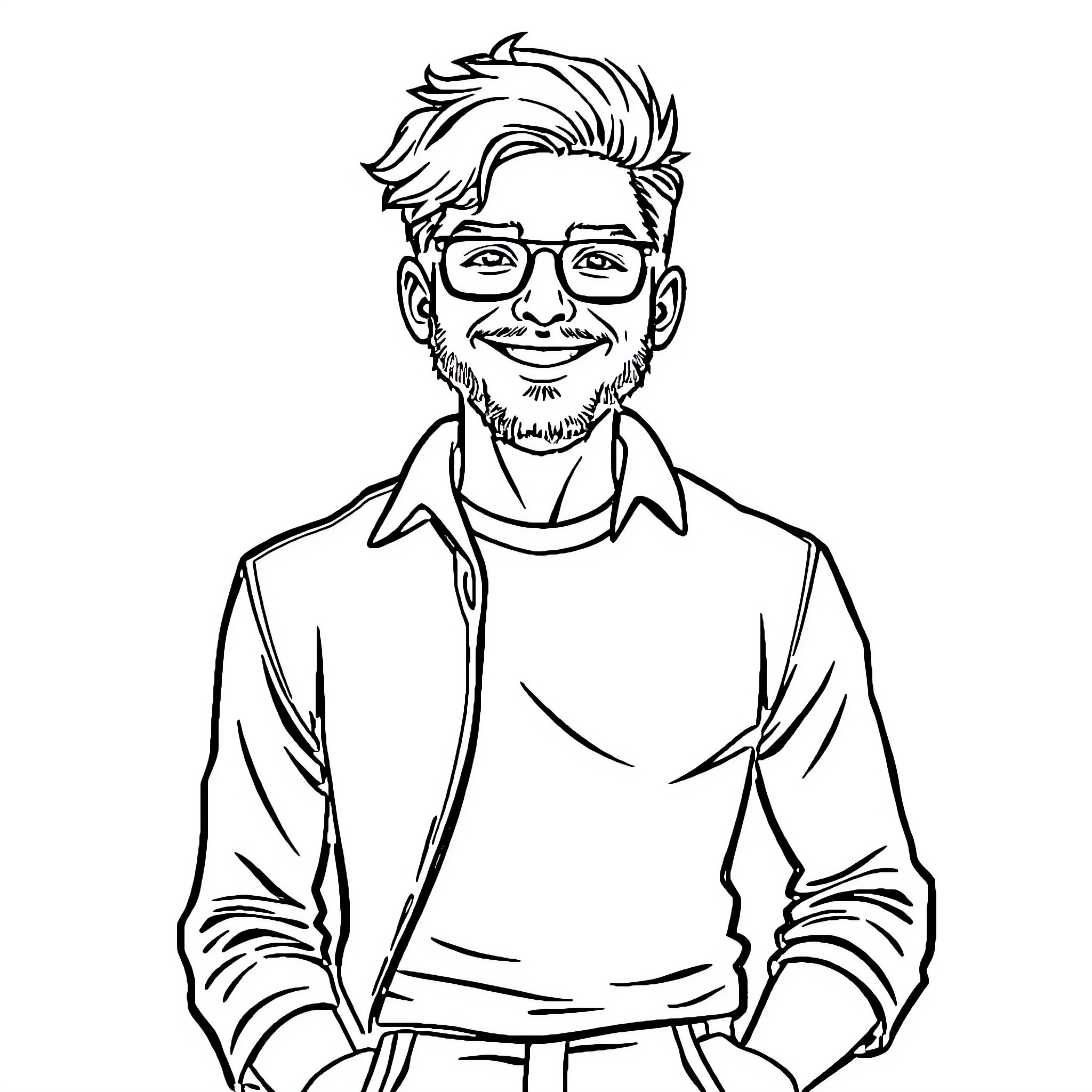 Cole Walter smiling happily in casual outfit Coloring Page (free black-and-white line drawing printable PDF for all, from beginners to advanced learners, including children, teens, adults, and seniors)