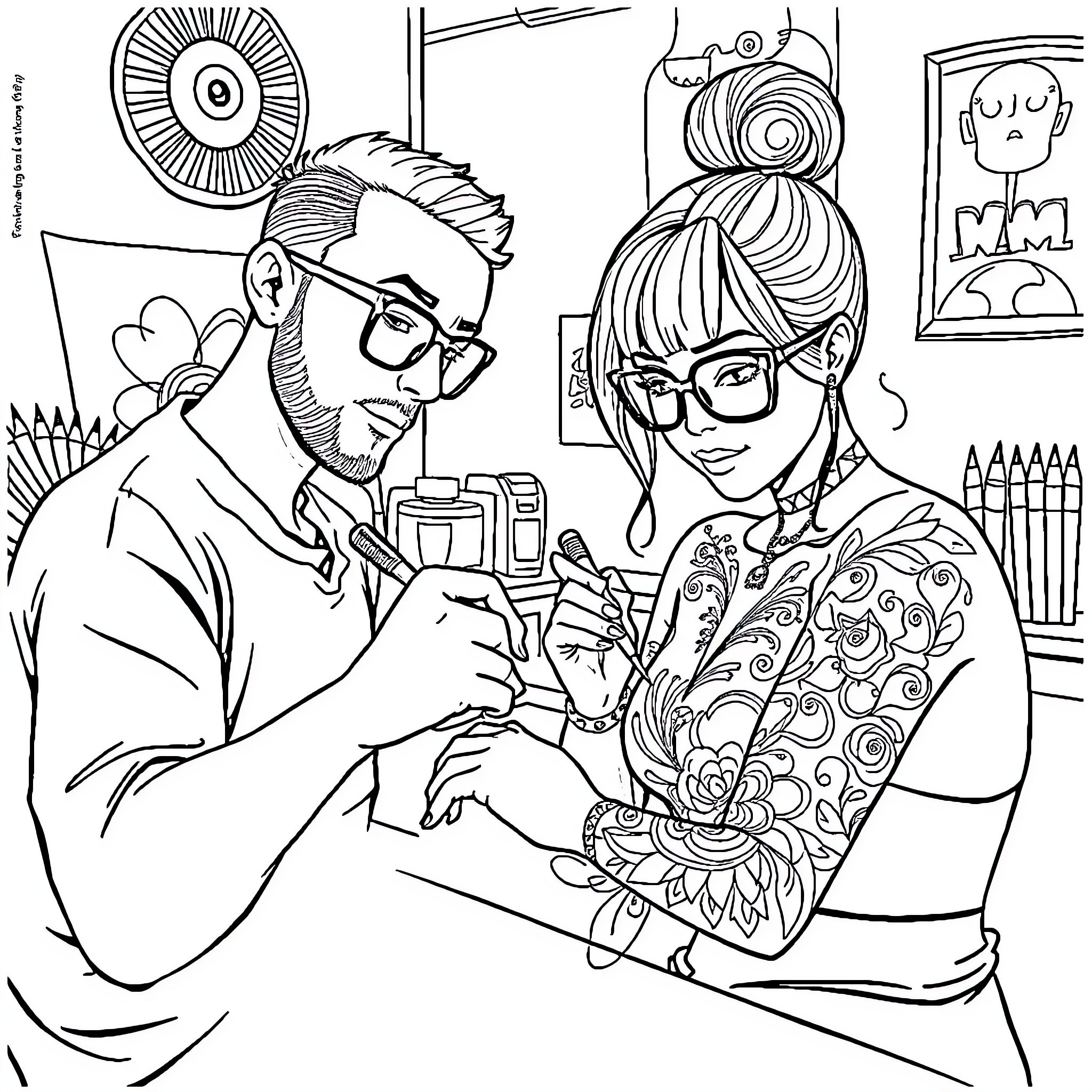 Bluey's Creative Collaboration Coloring Page (free black-and-white line drawing printable PDF for all, from beginners to advanced learners, including children, teens, adults, and seniors)