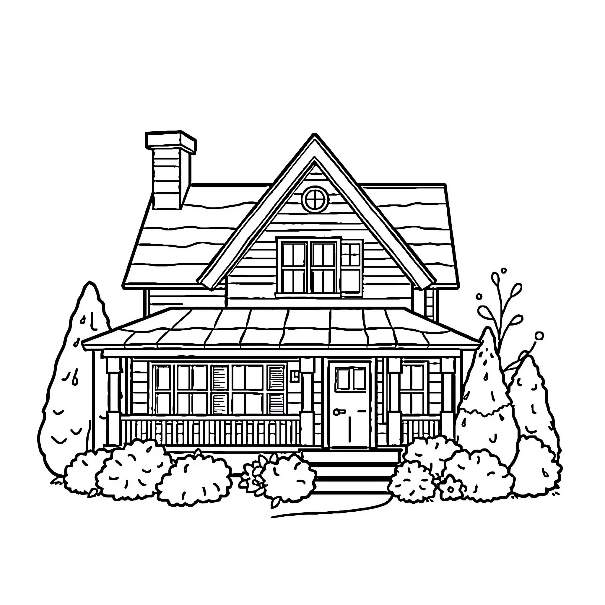 House with Quaint Architectural Design Coloring Page (free black-and-white line drawing printable PDF for all, from beginners to advanced learners, including children, teens, adults, and seniors)
