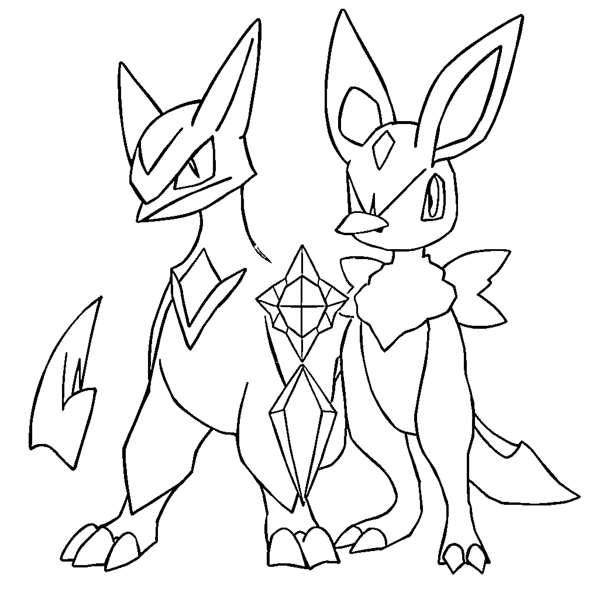 Lucario and Riolu Coloring Page Coloring Page (free black-and-white line drawing printable PDF for all, from beginners to advanced learners, including children, teens, adults, and seniors)