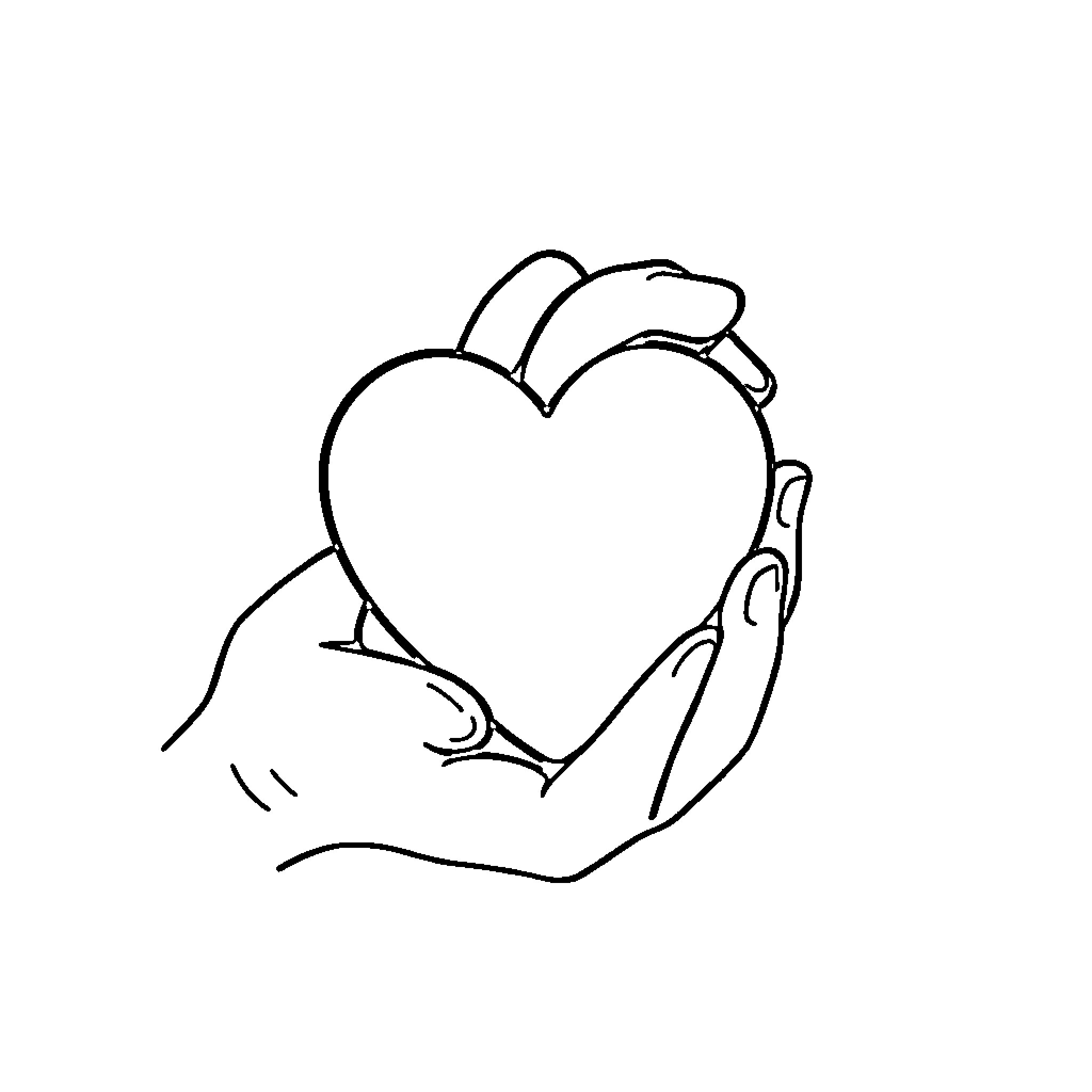 Patient Holding Heart Tenderly in Hands Coloring Page (free black-and-white line drawing printable PDF for all, from beginners to advanced learners, including children, teens, adults, and seniors)