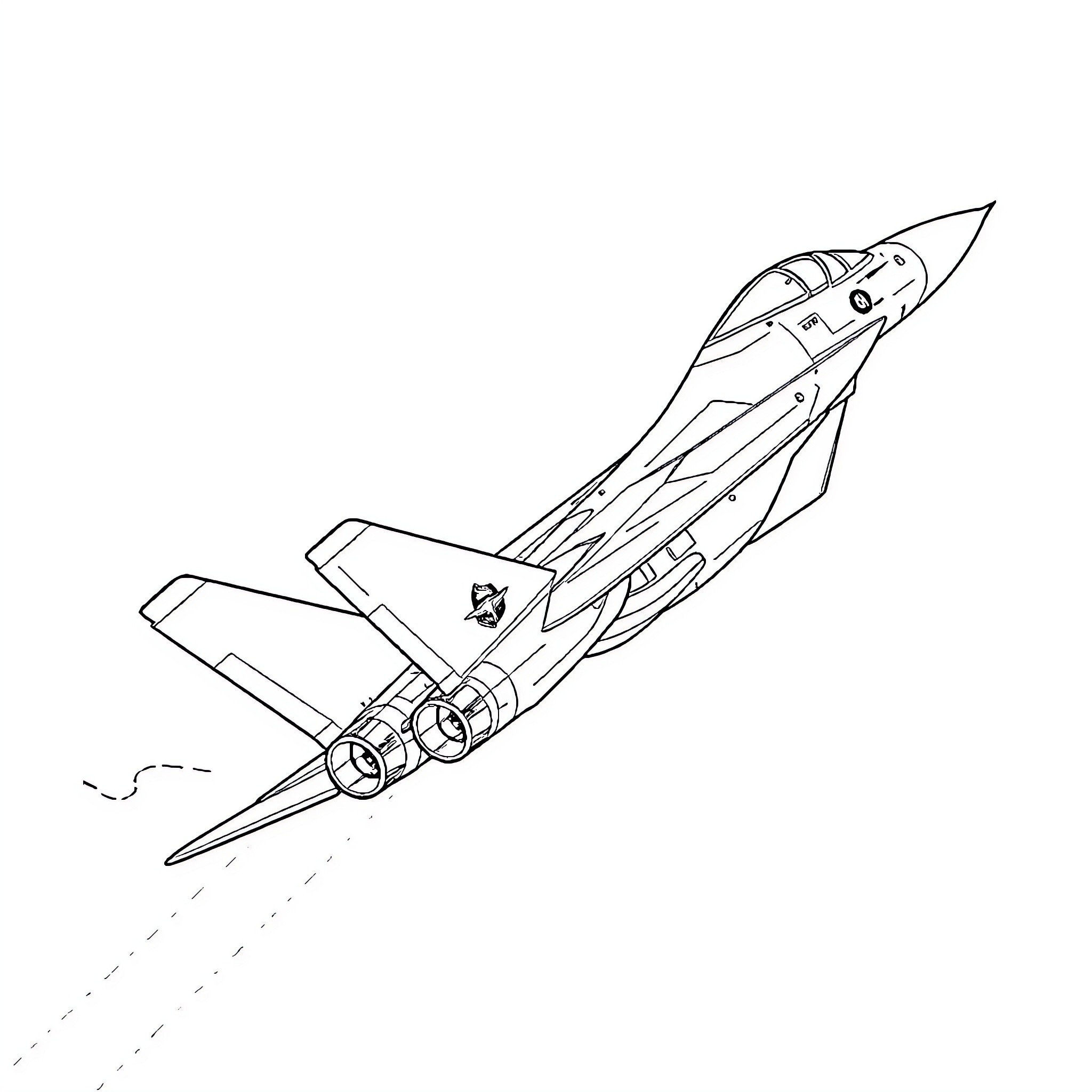Military Aircraft Soaring Through the Sky Coloring Page (free black-and-white line drawing printable PDF for all, from beginners to advanced learners, including children, teens, adults, and seniors)