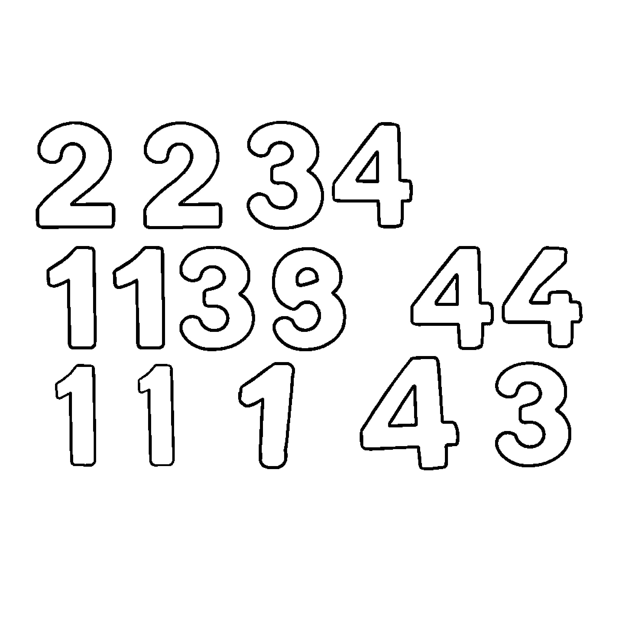 Number Line of Various Digit Designs Coloring Page (free black-and-white line drawing printable PDF for all, from beginners to advanced learners, including children, teens, adults, and seniors)