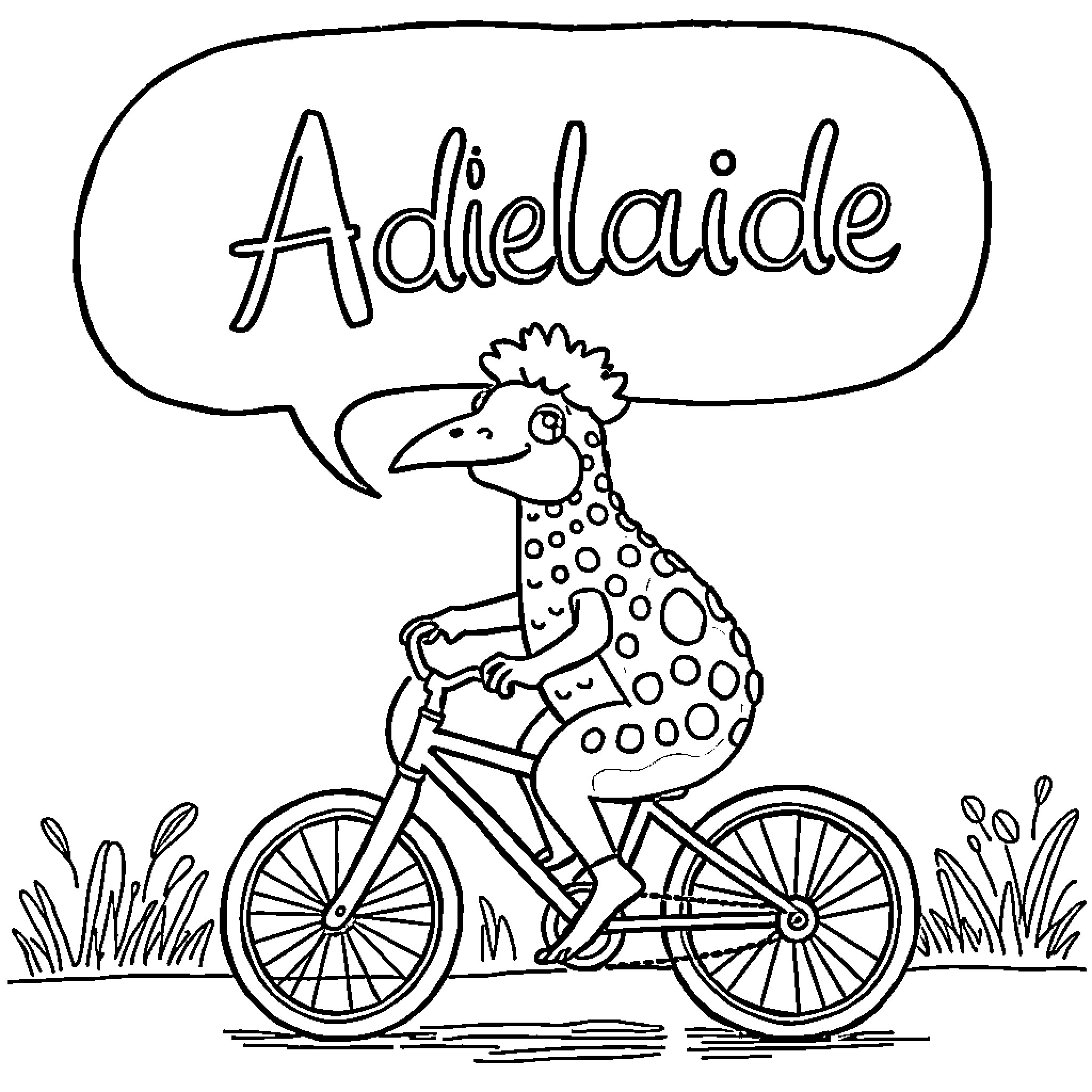 Labubu on a bicycle ride through the park Coloring Page (free black-and-white line drawing printable PDF for all, from beginners to advanced learners, including children, teens, adults, and seniors)