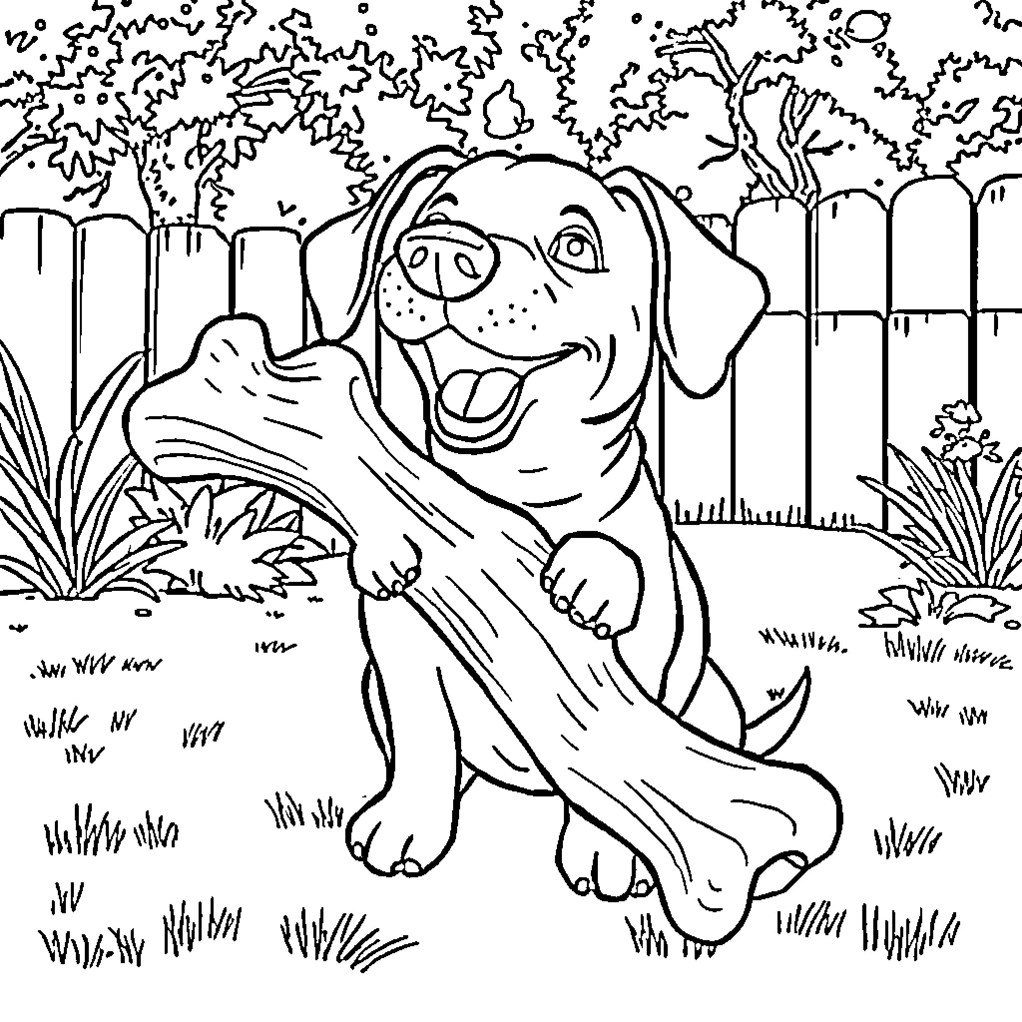 Sausage Dog enjoying a sunny day in the yard Coloring Page (free black-and-white line drawing printable PDF for all, from beginners to advanced learners, including children, teens, adults, and seniors)