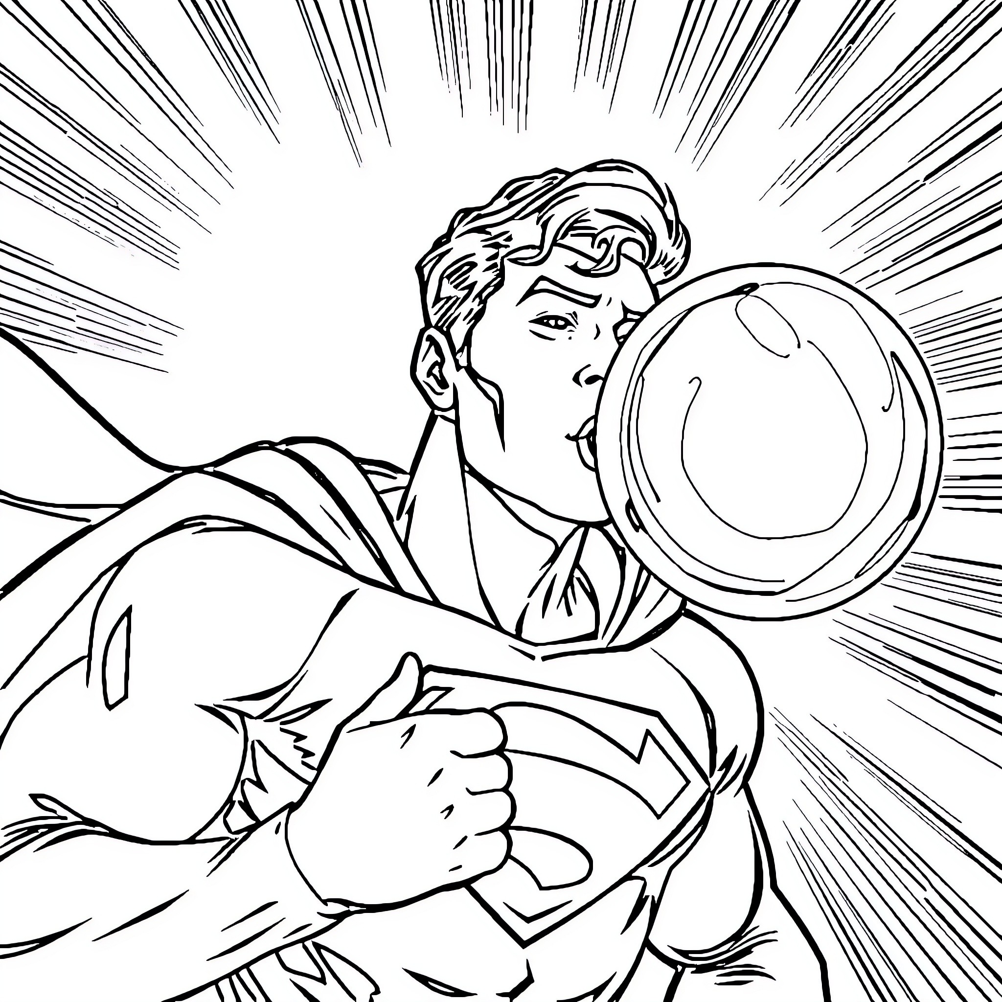 Superman using his powers in action Coloring Page (free black-and-white line drawing printable PDF for all, from beginners to advanced learners, including children, teens, adults, and seniors)