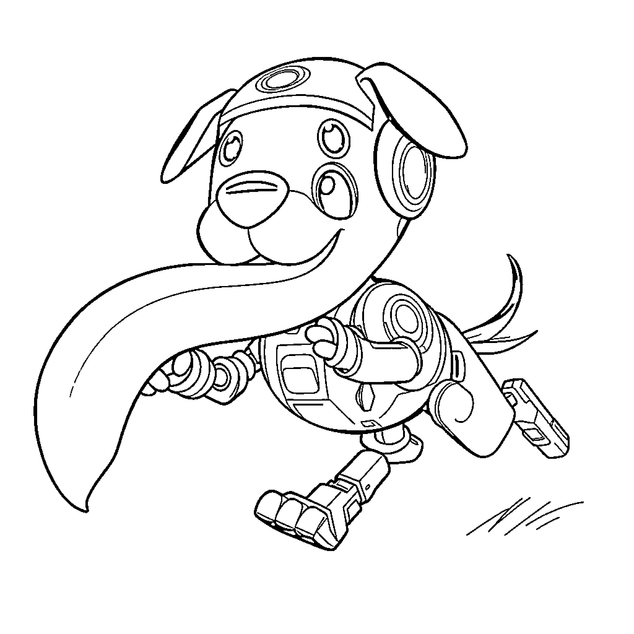Robot Dog in Playful Pose Coloring Page (free black-and-white line drawing printable PDF for all, from beginners to advanced learners, including children, teens, adults, and seniors)