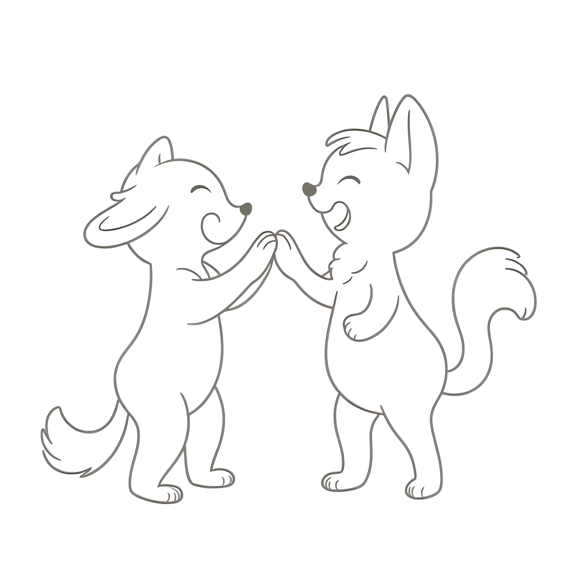 Riolu Pals Happily Interacting Coloring Page (free black-and-white line drawing printable PDF for all, from beginners to advanced learners, including children, teens, adults, and seniors)
