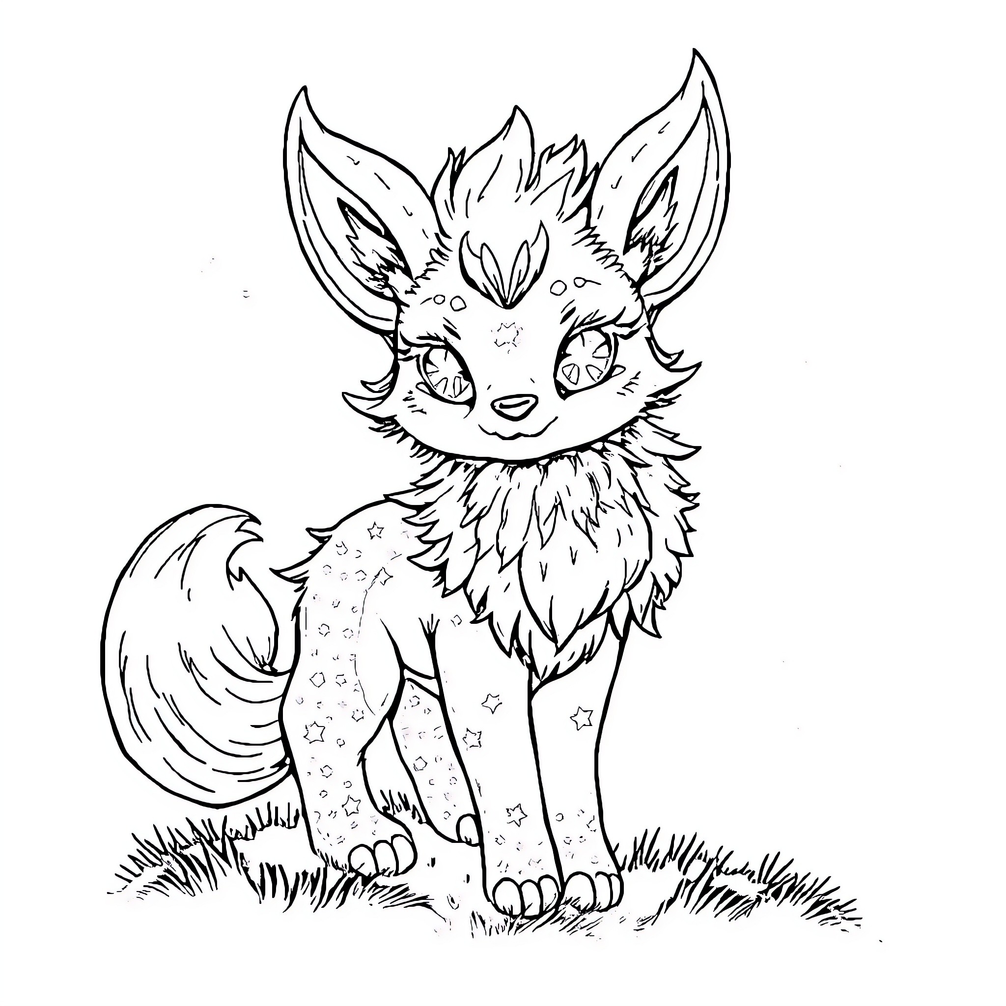 Starryfawnn playing joyfully in the meadow Coloring Page (free black-and-white line drawing printable PDF for all, from beginners to advanced learners, including children, teens, adults, and seniors)