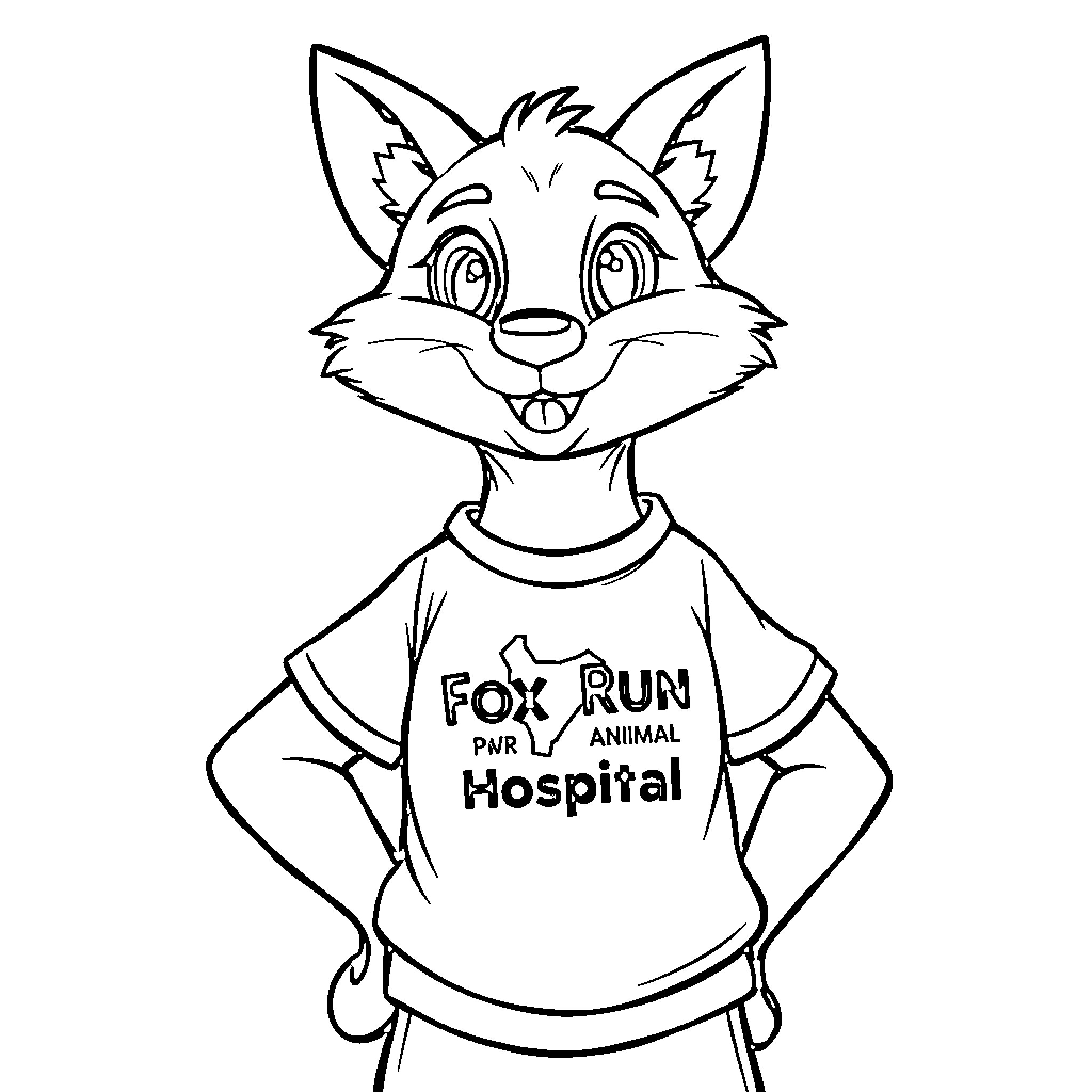 Fox Running for Animal Hospital Coloring Page (free black-and-white line drawing printable PDF for all, from beginners to advanced learners, including children, teens, adults, and seniors)
