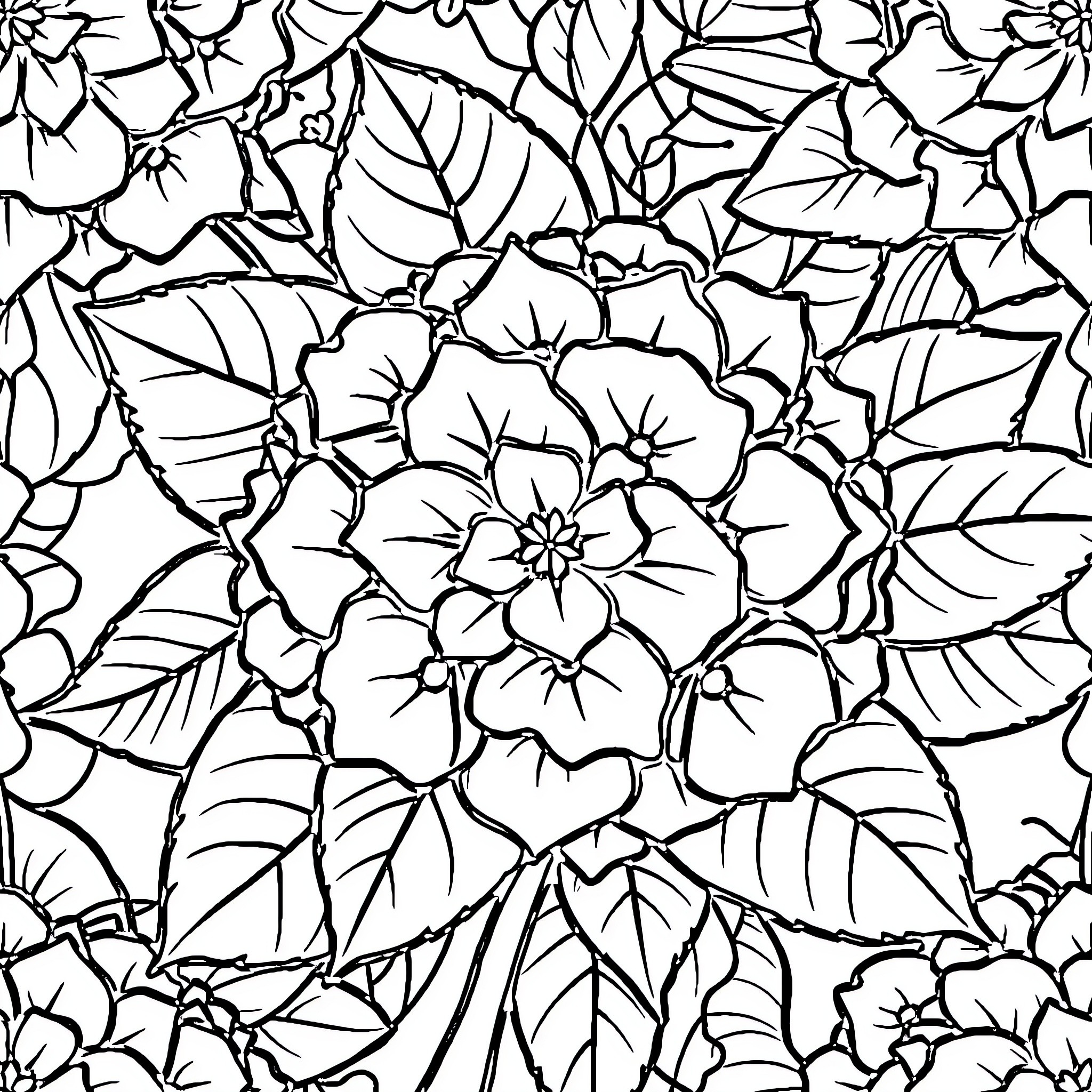 Hydrangea flowers in abstract floral design Coloring Page (free black-and-white line drawing printable PDF for all, from beginners to advanced learners, including children, teens, adults, and seniors)